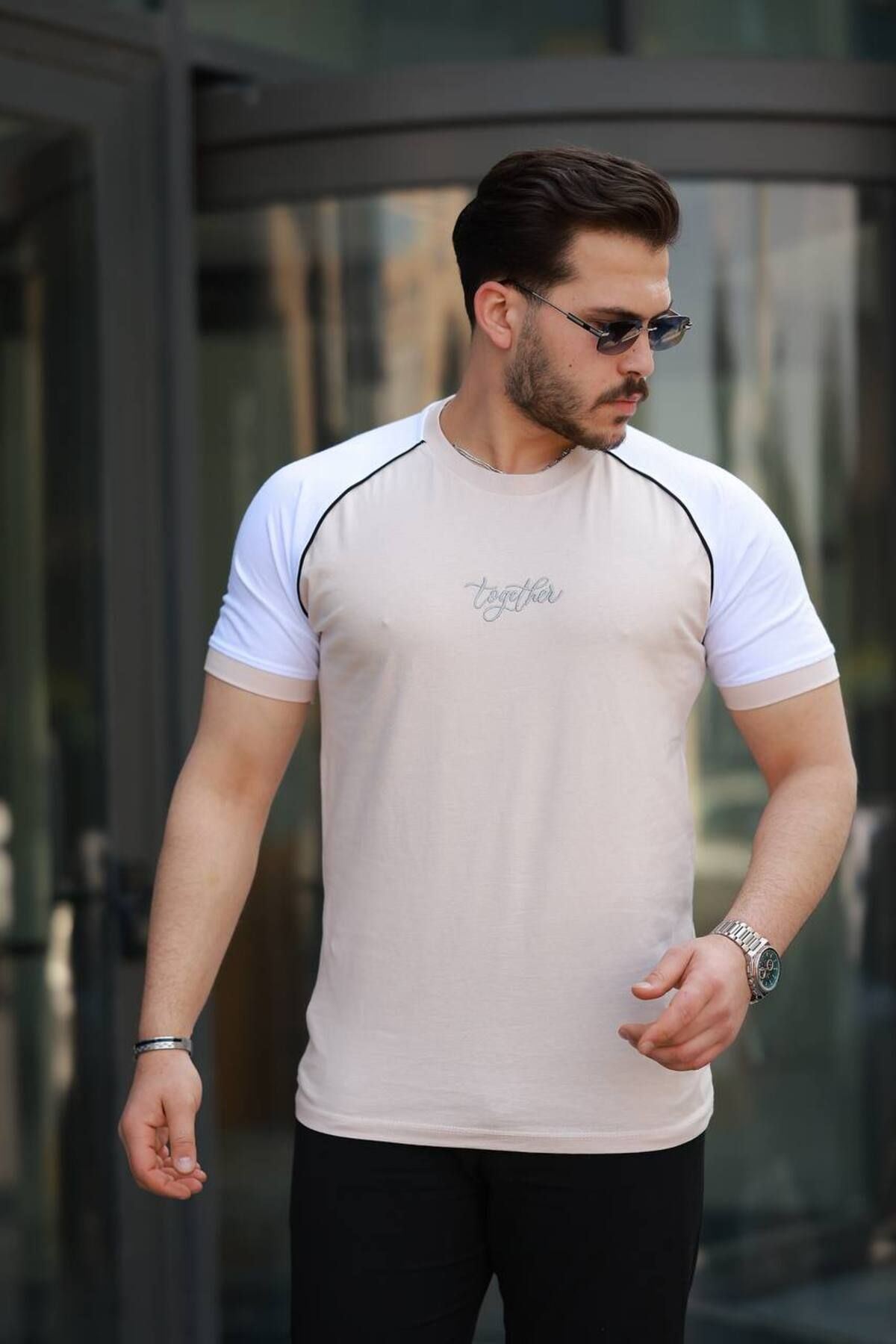 YONEZ MODA Erkek Together Nakışlı Arabiye Parçalı Tişört