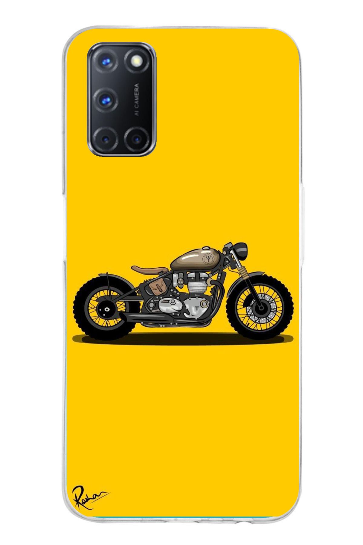 TechTree OPPO A52 - A72 - A92 Uyumlu Klasik Motor Sarı Tasarımlı Şeffaf Silikon Kılıf