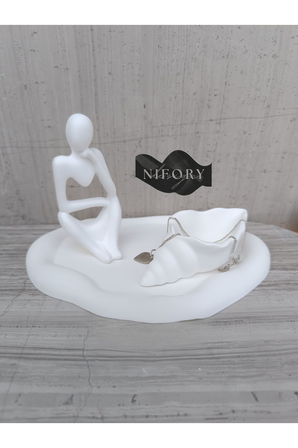 Nifory 520-N0107 Dekoratif Beton Sunum Aksesuar Set Beton Biblo Organizer Takımı Çok Amaçlı Dekoratif Set