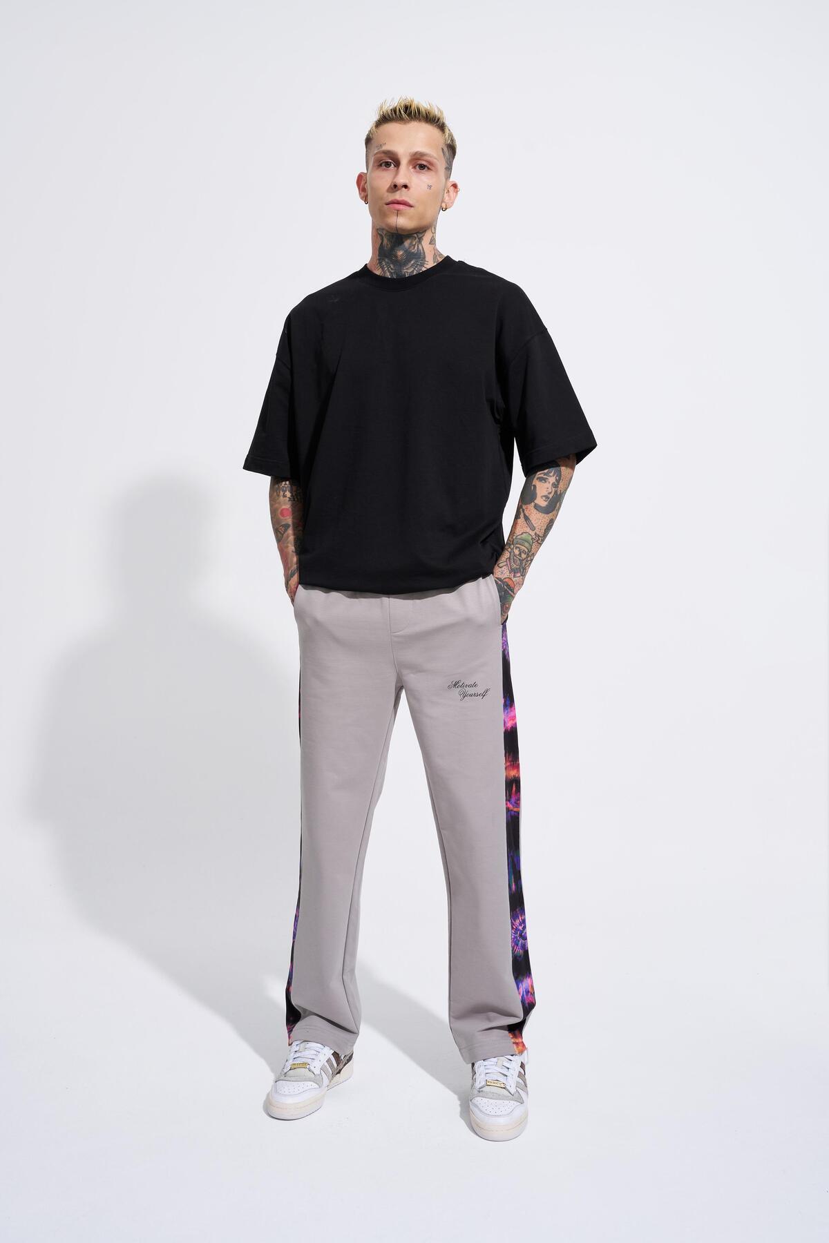 Machinist-Pantaloni de sport oversize, gri deschis, din bumbac organic, imprimați Motıvate Yourself 7