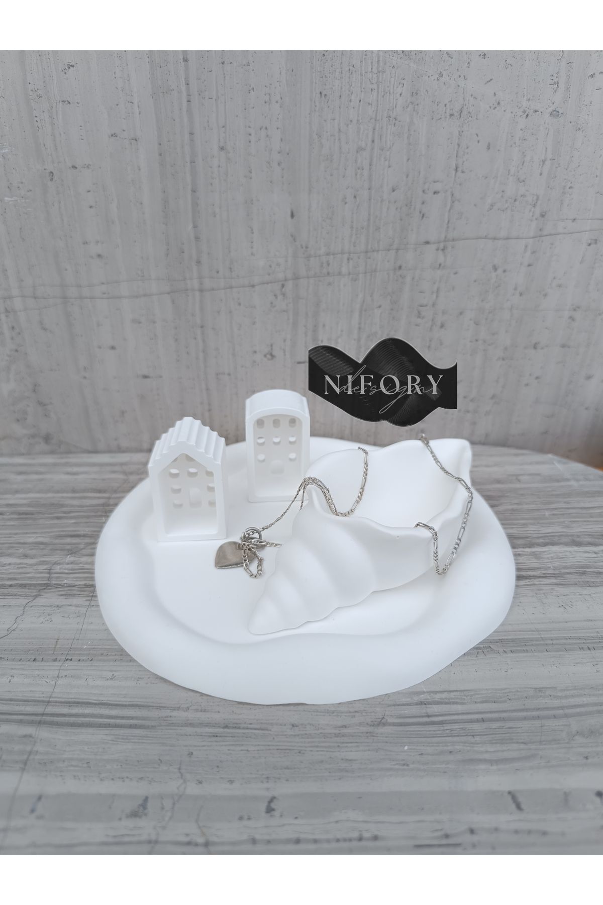 Nifory 520-N0104 Dekoratif Beton Sunum Aksesuar Set Beton Biblo Organizer Takımı Çok Amaçlı Dekoratif Set