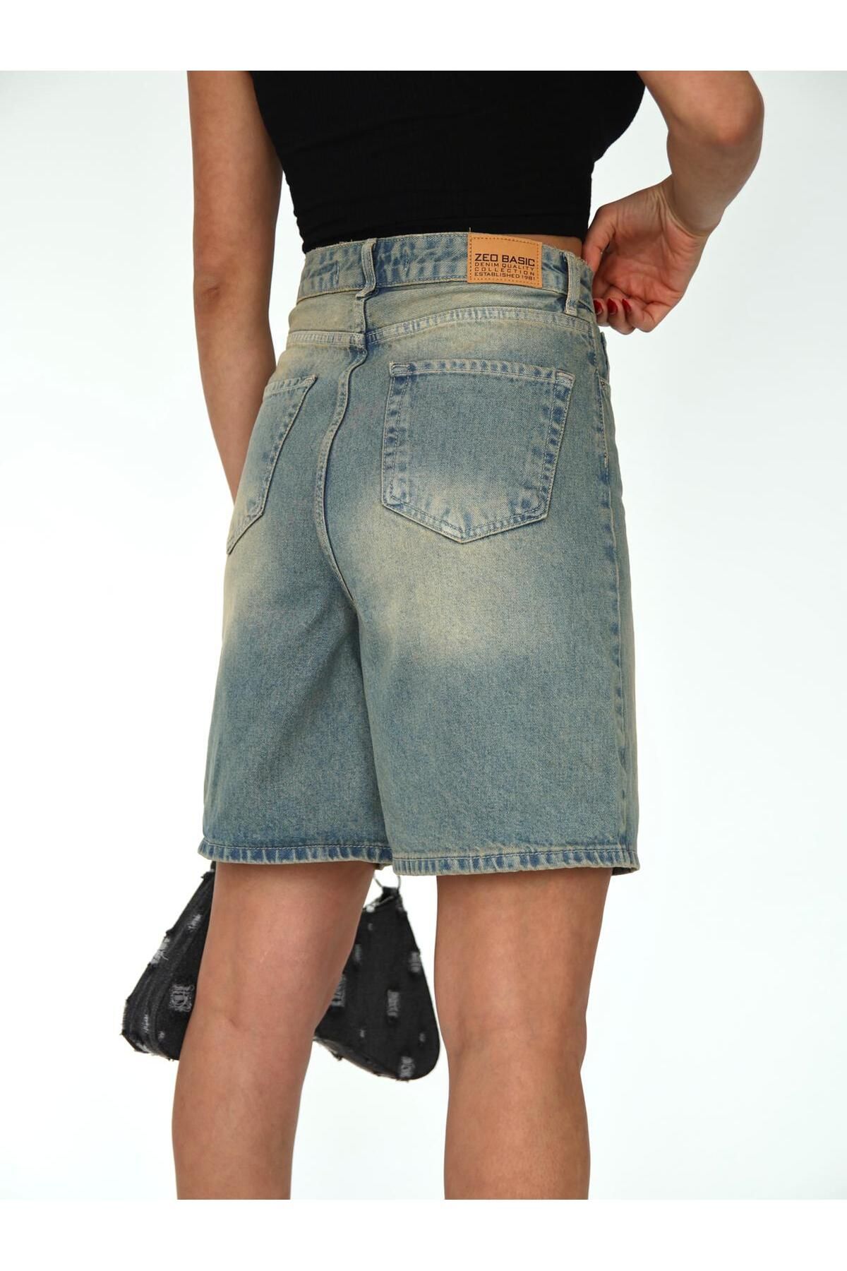 Zeo Basic-Pipe Leg Denim Shorts 7