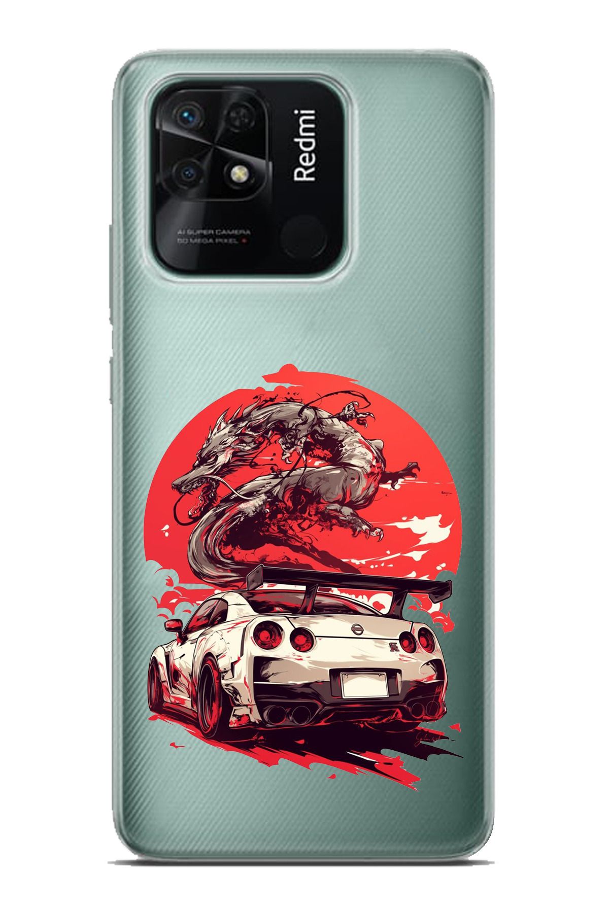 TechTree Redmi 10C - POCO C40 Uyumlu GTR Ejderha Tasarımlı Şeffaf Silikon Kılıf
