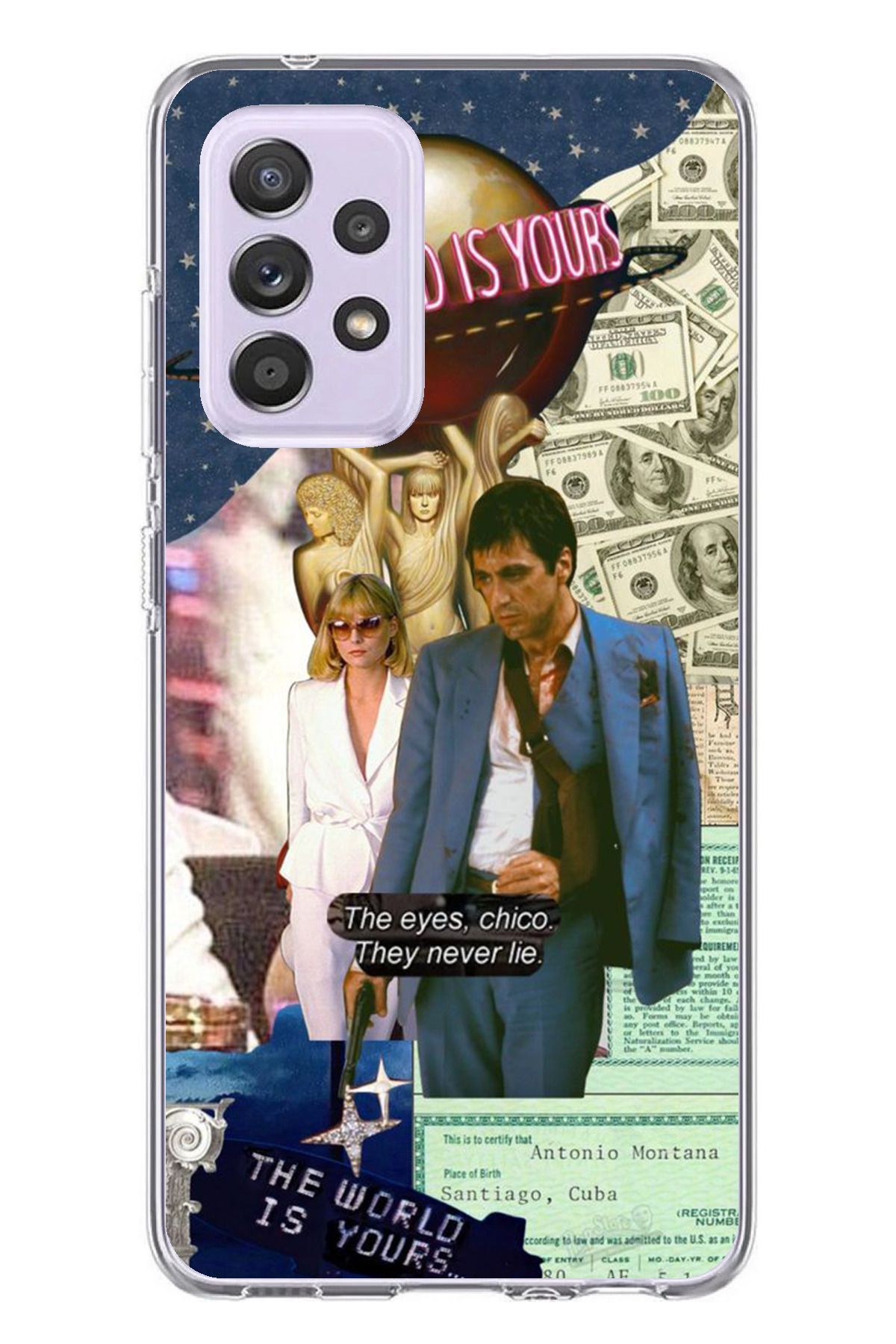 TechTree Galaxy A72 Uyumlu Elvira Hancock & Tony Montana Tasarımlı Şeffaf Silikon Kılıf