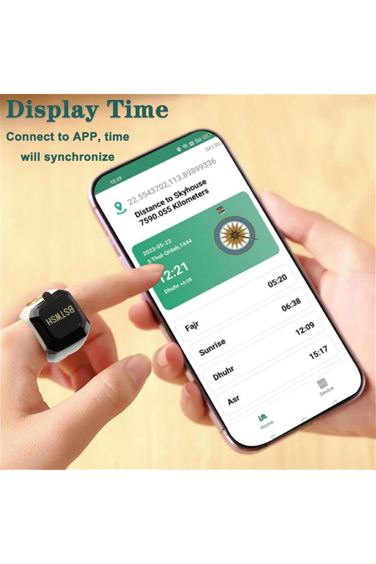Primo Plus-20mm Zikr Ring Smart Ring with Vibration Reminder Tasbih Counter and Bluetooth Connection 3