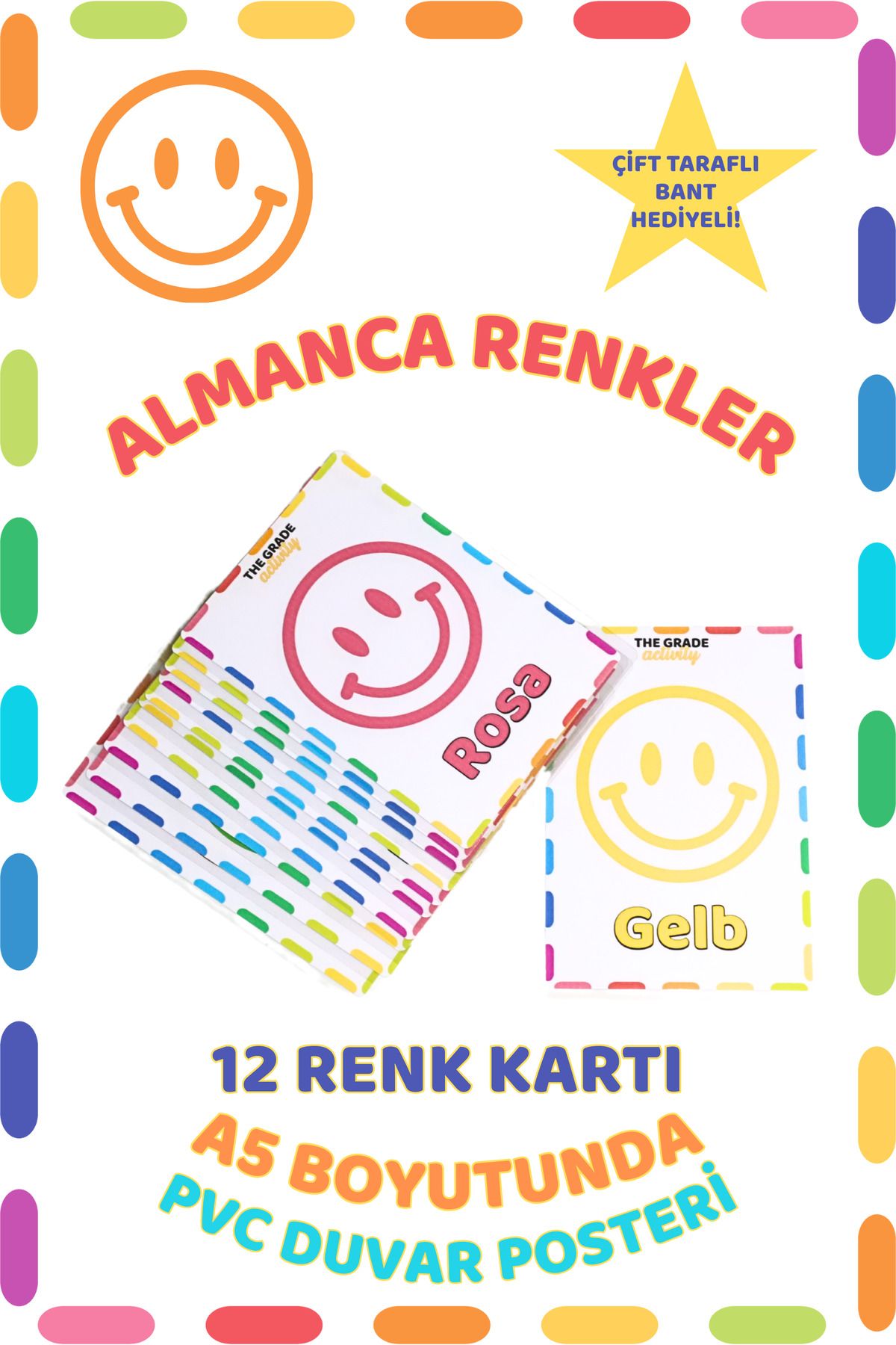 The Grade Almanca Renkler Öğreten Yaz-Sil PVC Duvar Posteri Çocuklar İçin Eğitici Poster Almanca Dil Eğitimi