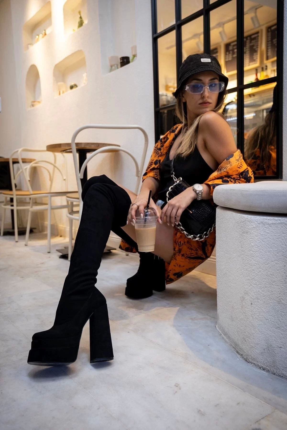PayBuy Kadın Elegant Ayakkabı Çift Platform Yüksek Topuklu Dizüstü Streç Çizme Tasarım Gece Abiye Ayakkabı