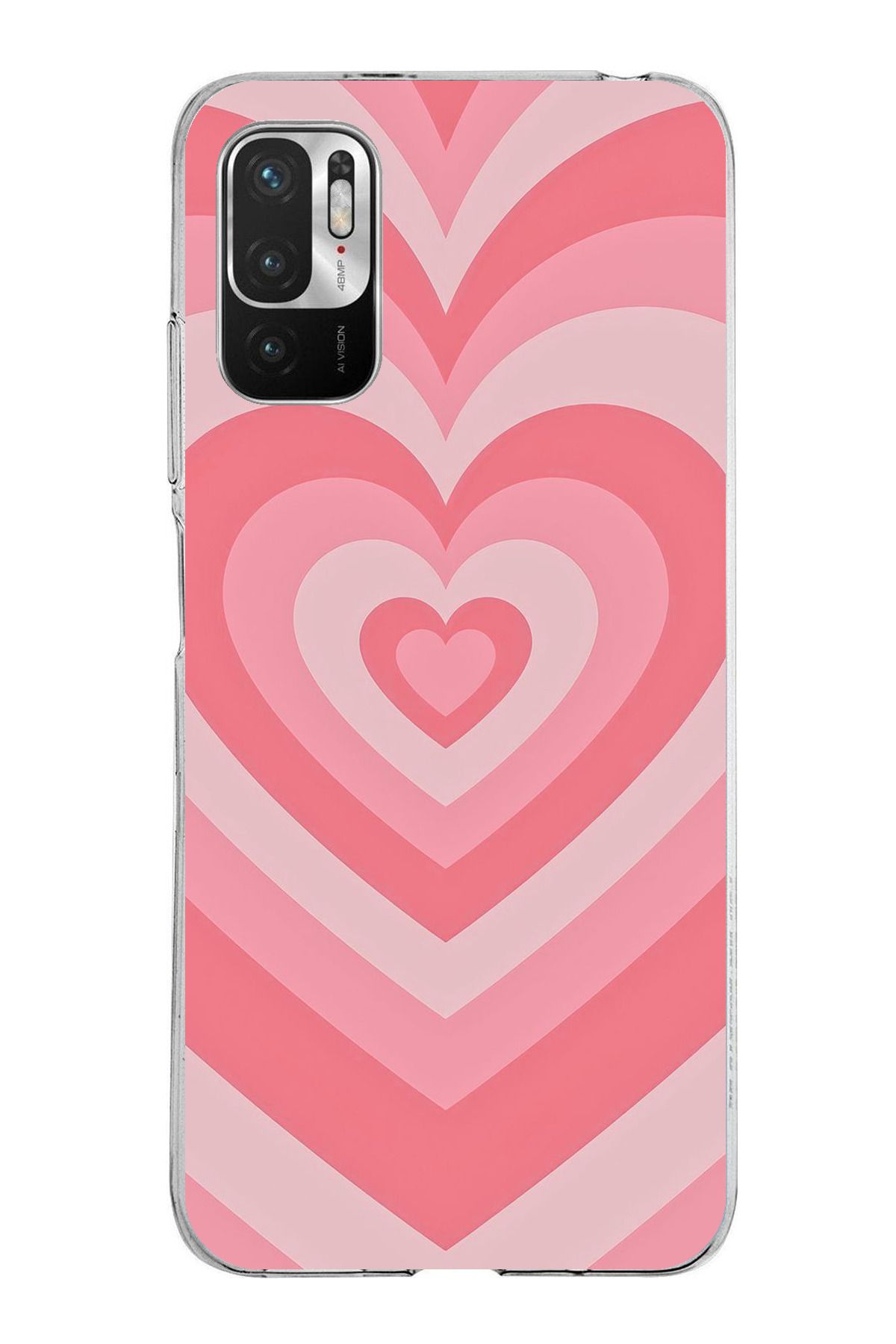 TechTree Redmi Note 10 5G Uyumlu Pembe Kalpler Şeffaf Silikon Kılıf
