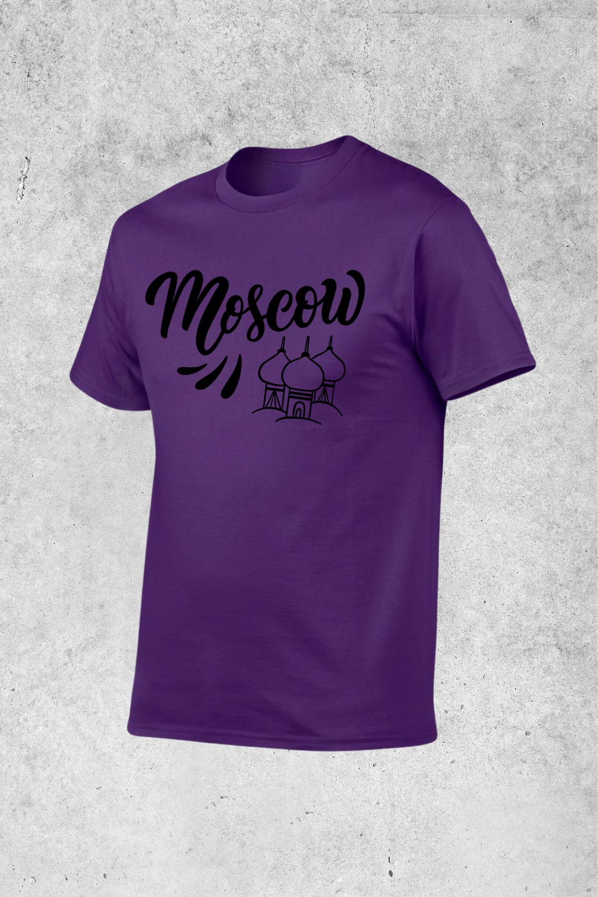 MOLICO Basic unisex sıfır yaka kısa kollu Moscow baskılı tshirt