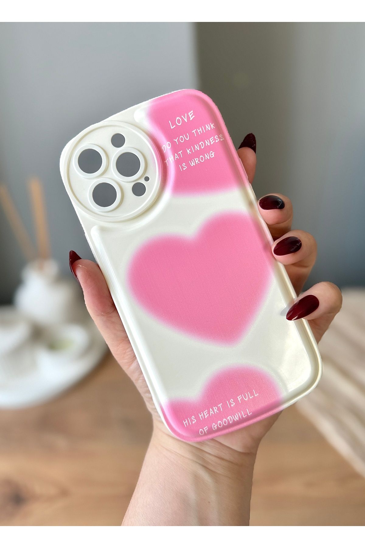 MirazTasarim IPHONE 13 PROMAX PEMBE KALP DESENLİ KILIF
