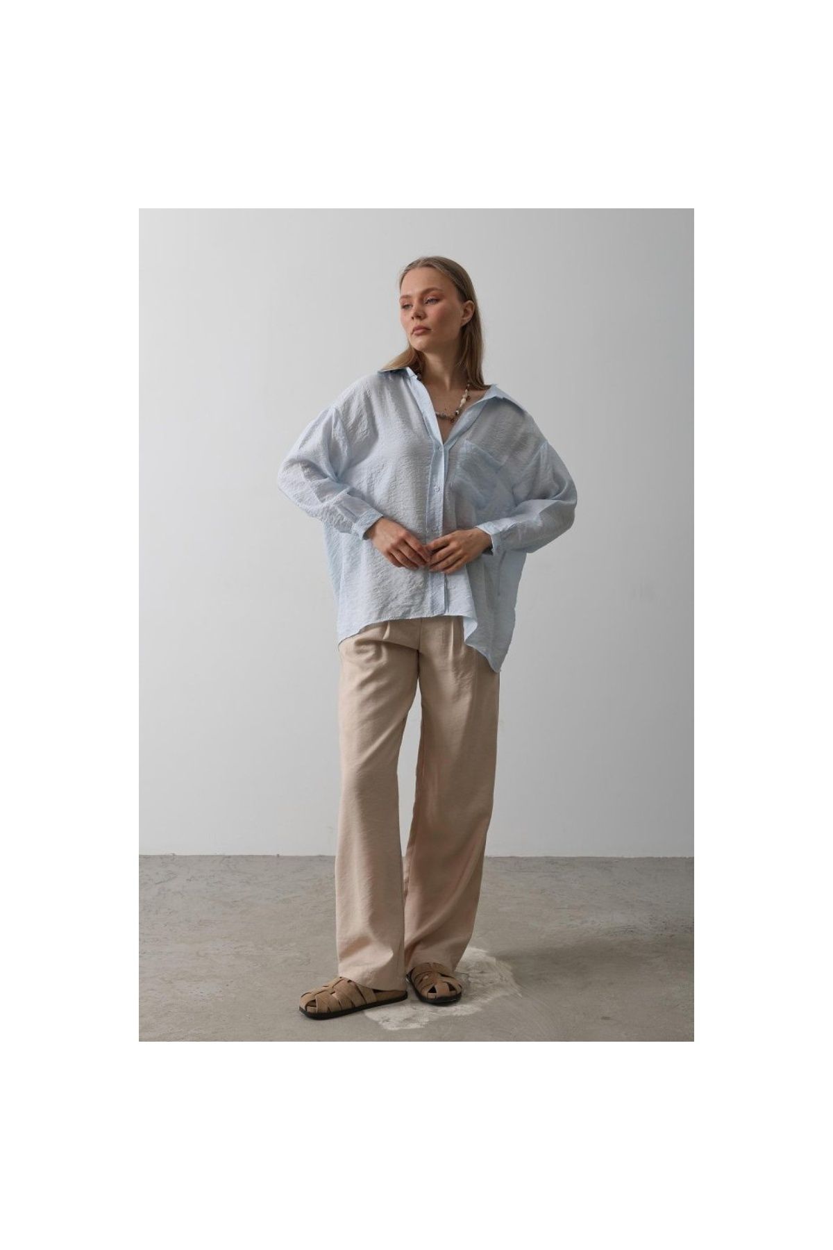 LUCKY LİFE Lucky Life Kadın Cepli Oversize Gömlek - Bebe Mavisi