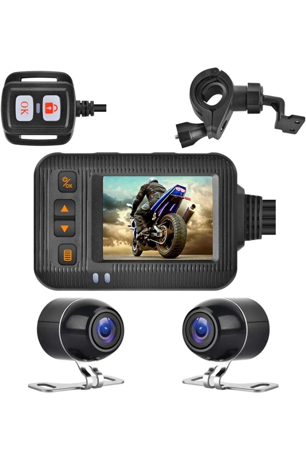 Coverzone HD Motosiklet Kamerası 2.0 inç IPS Ekran, Geniş Görüş Açısı Ön ve Arka SE65