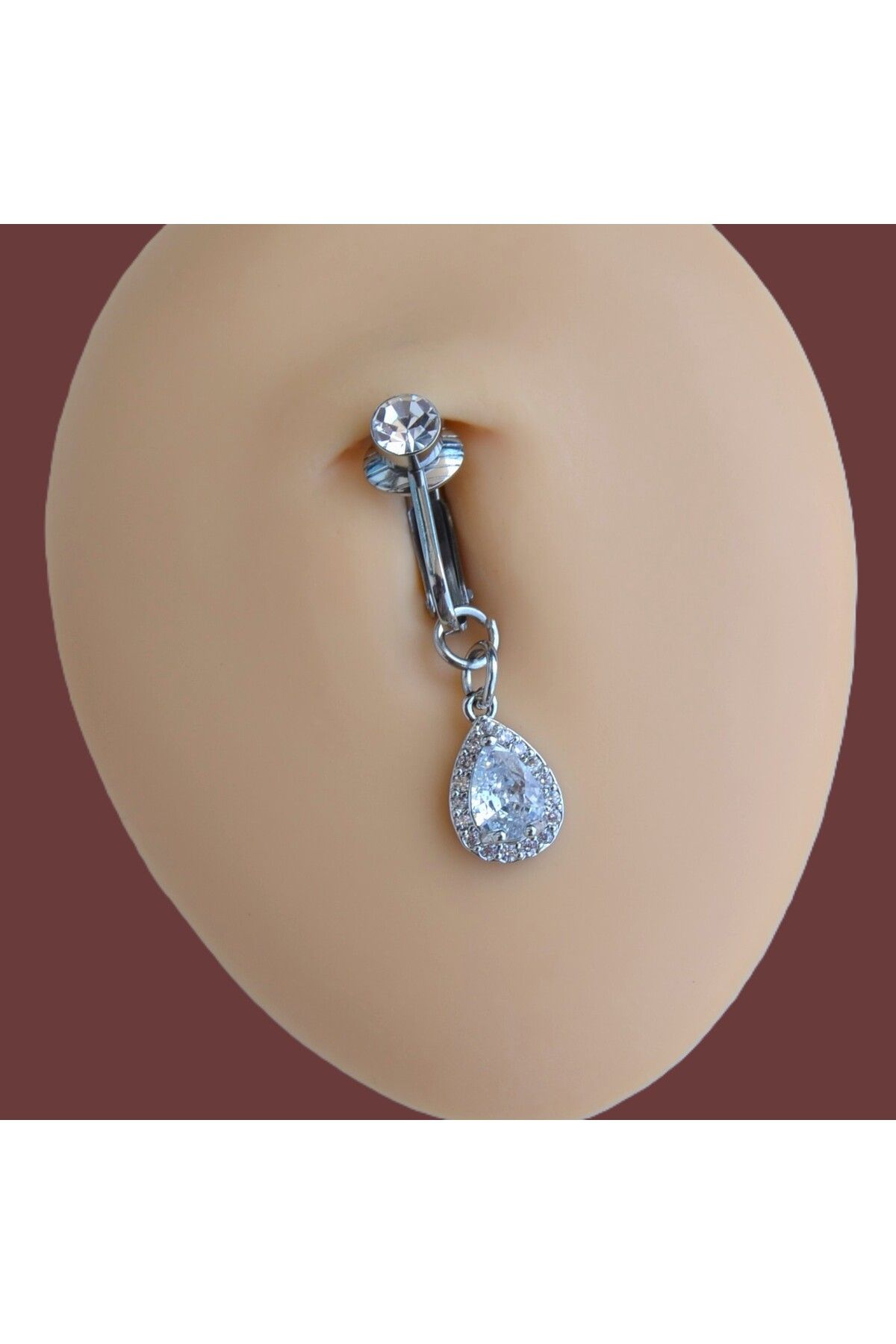 Heppii Deliksiz Zirkon Damla Sallantılı Sıkıştırma Klipsli Göbek Piercingi Belly Piercing