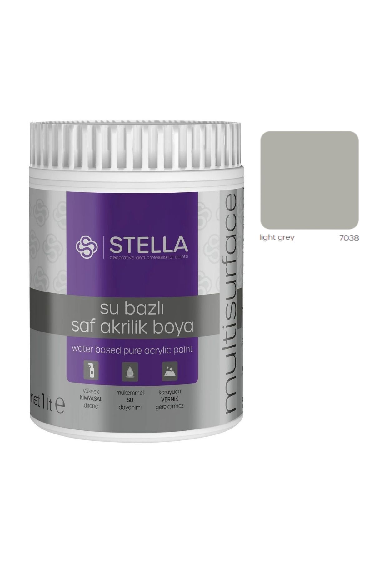 Stella Su Bazlı Saf Akrilik Boya Light Grey Ral-7038