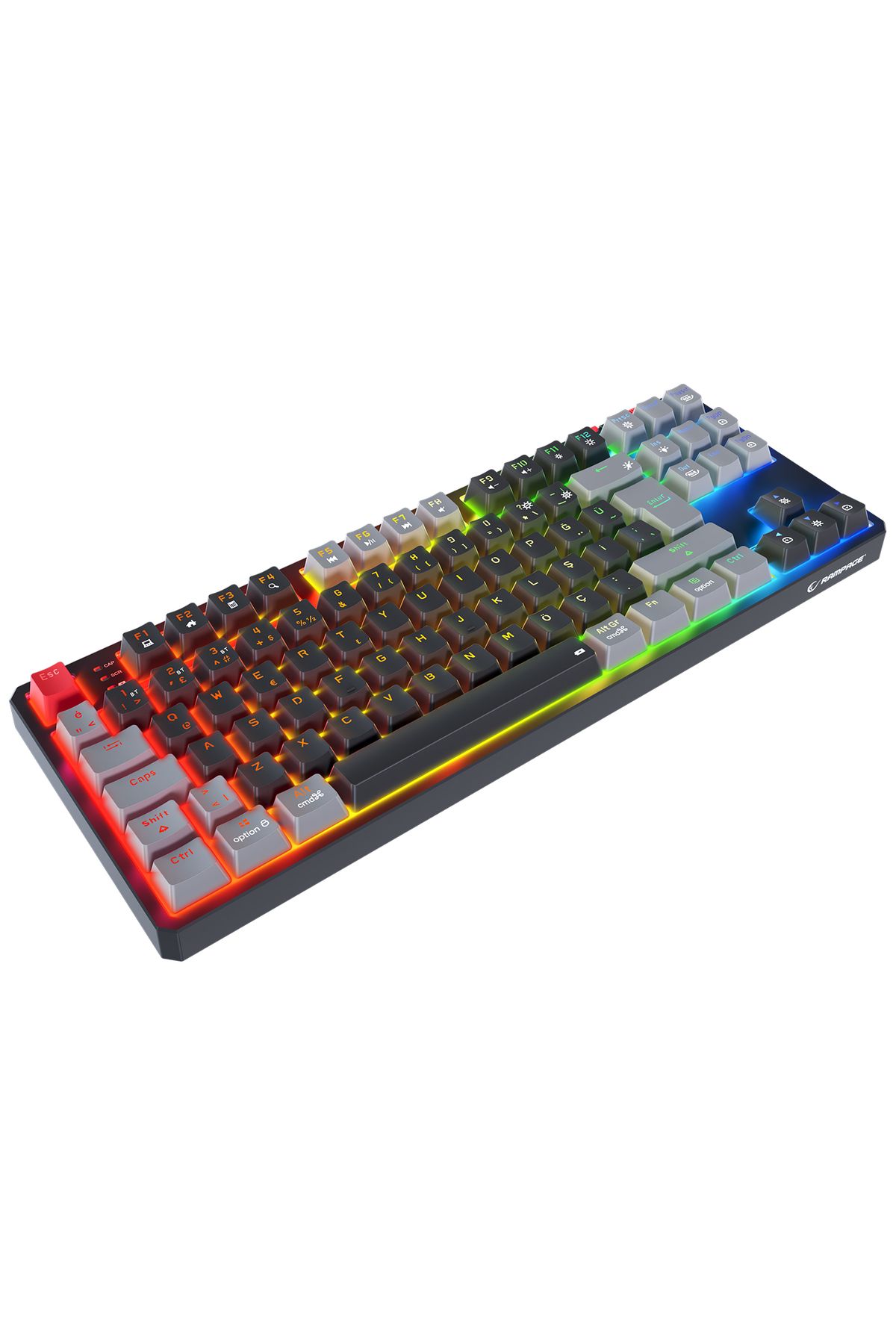 Rampage YORU TKL PRO Siyah/Gri 2.4ghz+BT5.0+Type-C 5 Red Swich Q Mekanik Gaming Oyuncu Klavye RGB