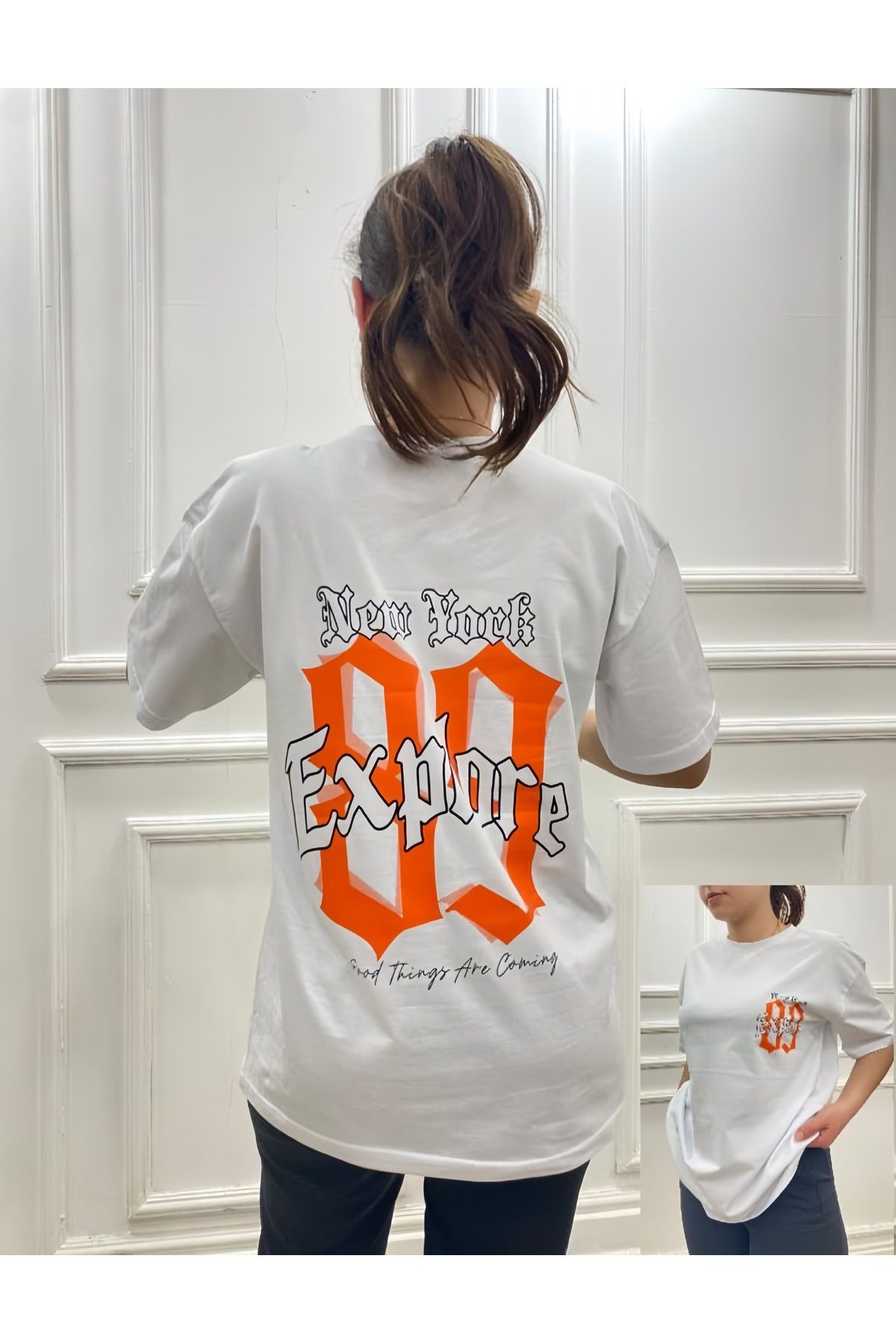 Teodora Demaria Unisex New York Sırt Baskılı T-Shirt - Oversize