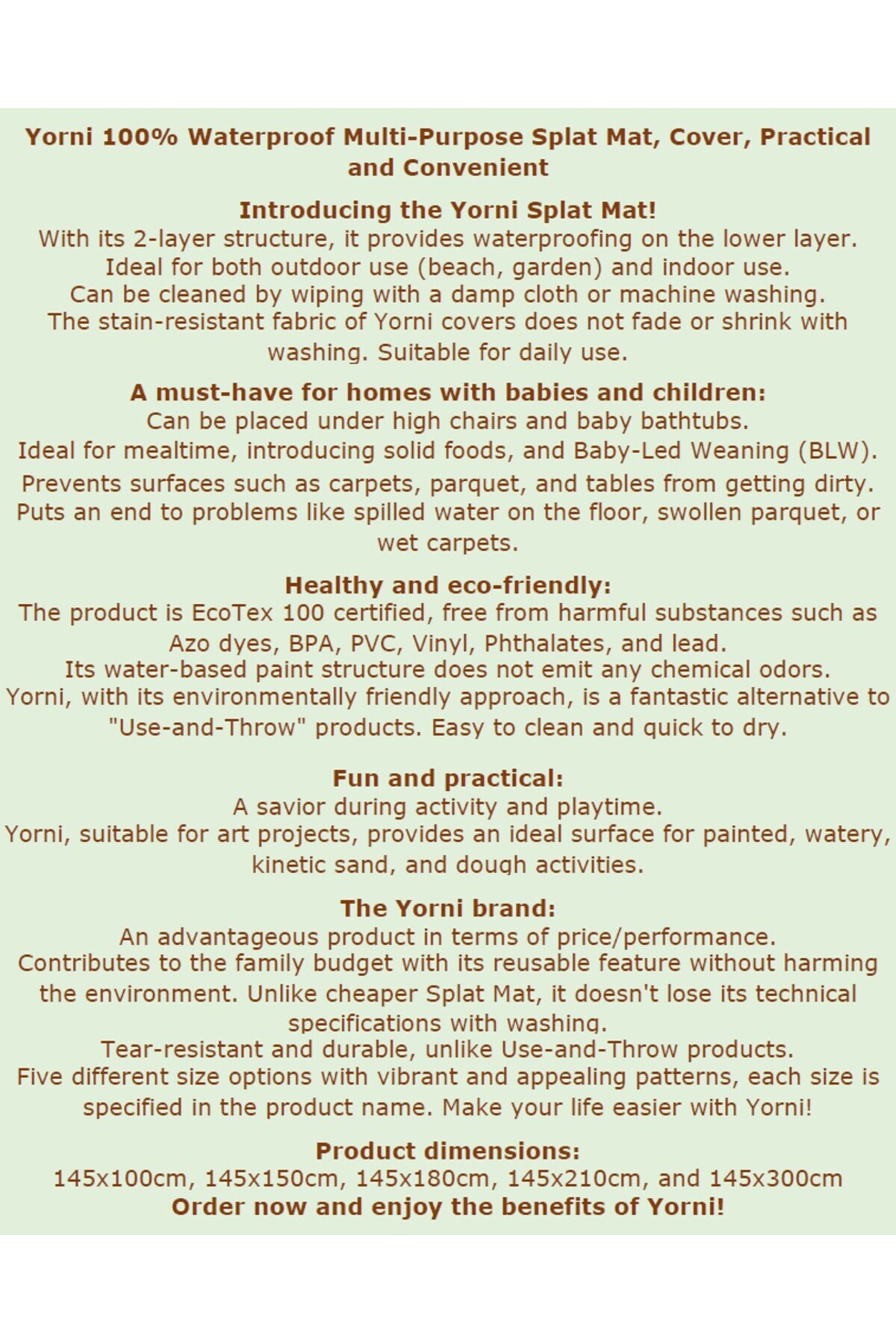 yorni 145x150cm Family Emzirme, Beslenme, Ek Gıdaya Geçişte, Sıvı Geçirmeyen, Yıkanabilir, Geniş Örtü fotoğrafı 6 (önizleme)