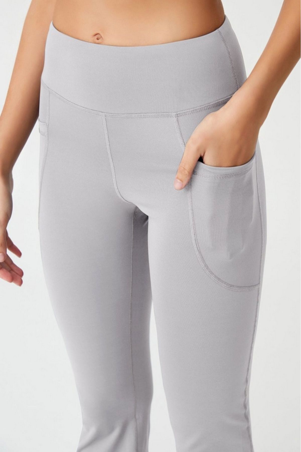 VODENS Jambiere De Damă, Gri Cu Talie Înaltă, Cu Buzunare Duble, Cu Picior Evazat Femeie - XL