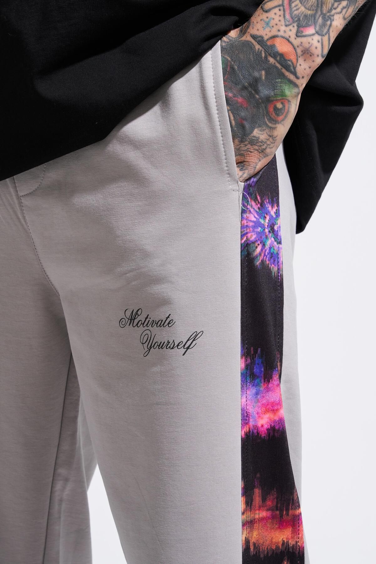 Machinist-Pantaloni de sport oversize, gri deschis, din bumbac organic, imprimați Motıvate Yourself 3