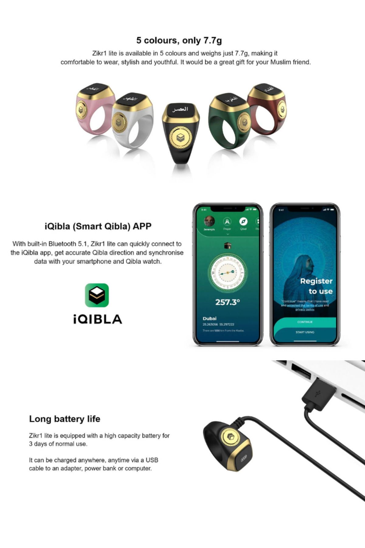 iqibla-Smart Zikr Ring | 22mm Prayer Counter, Muslim Prayer Time Reminder & Waterproof Tasbih Counter 3