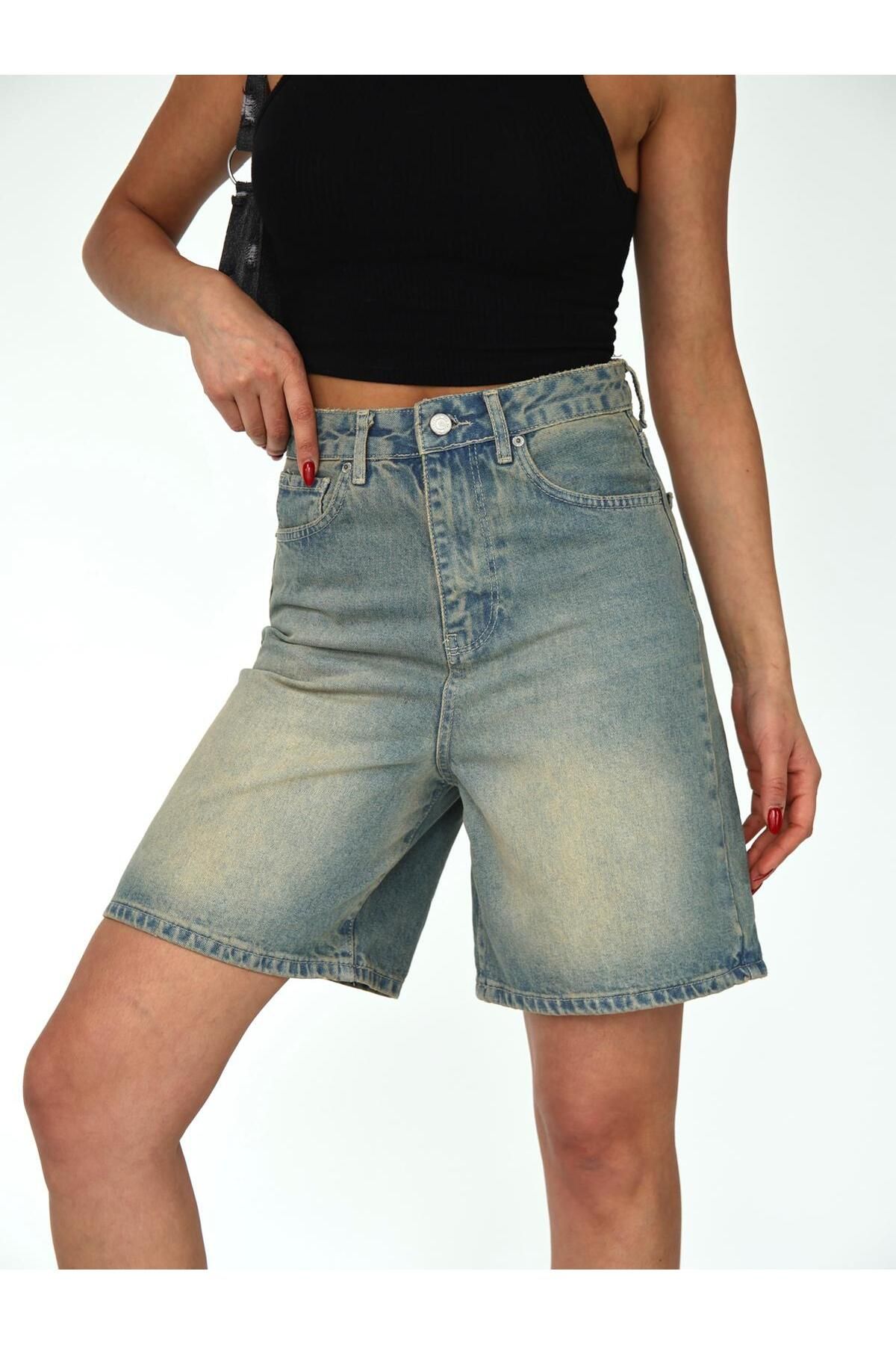 Zeo Basic-Pipe Leg Denim Shorts 6