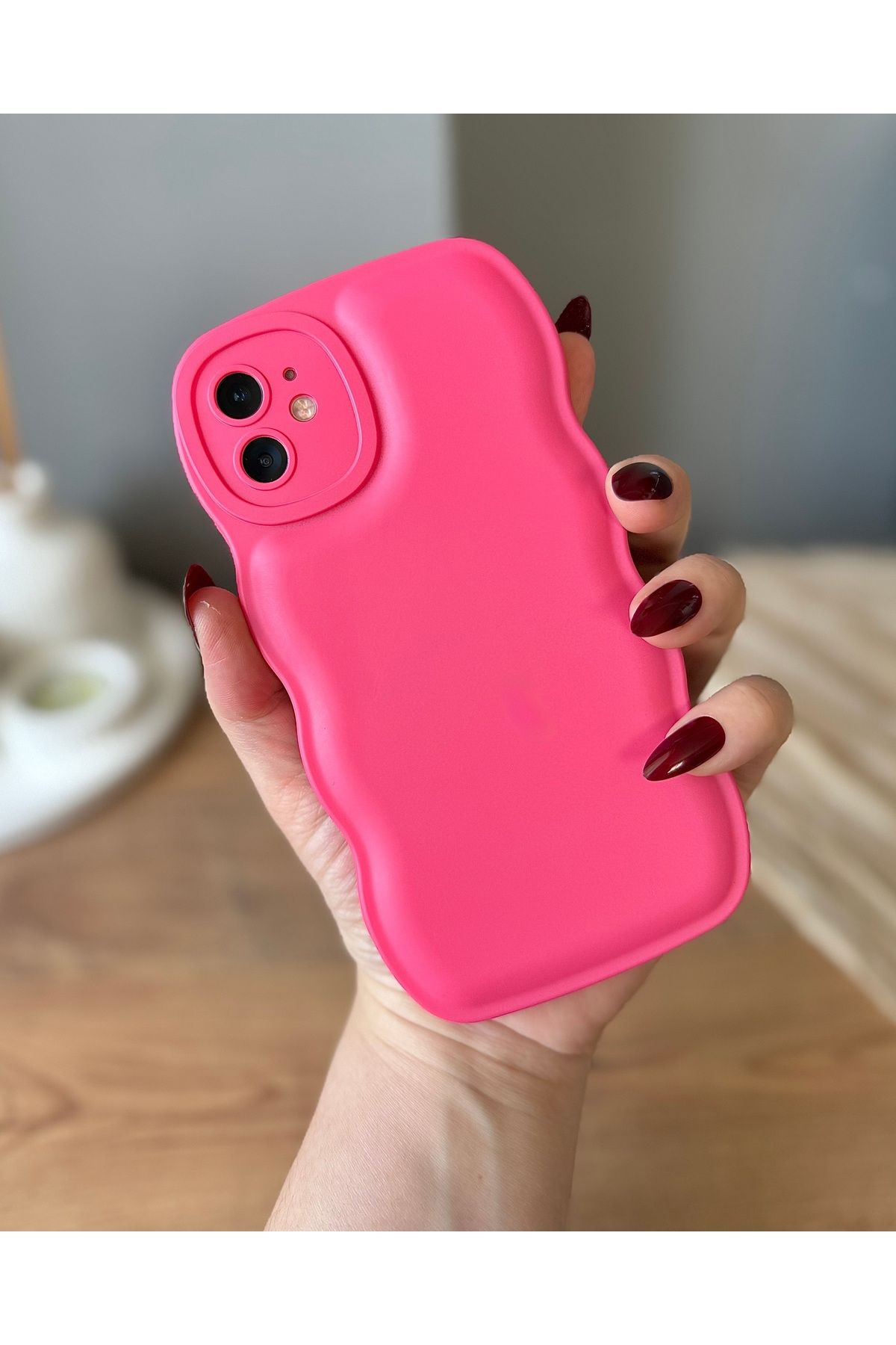 MirazTasarim IPHONE 11 FUŞYA DALGALI KENARLI KILIF
