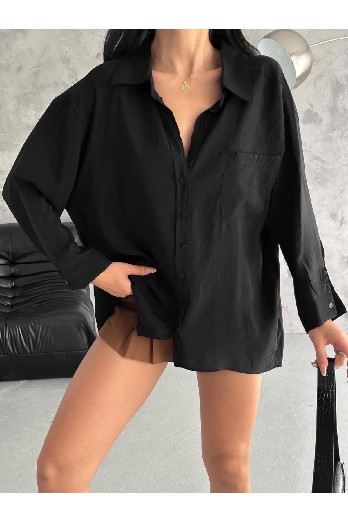 TB Terzi Bey Modal Oversize Cepli Gömlek