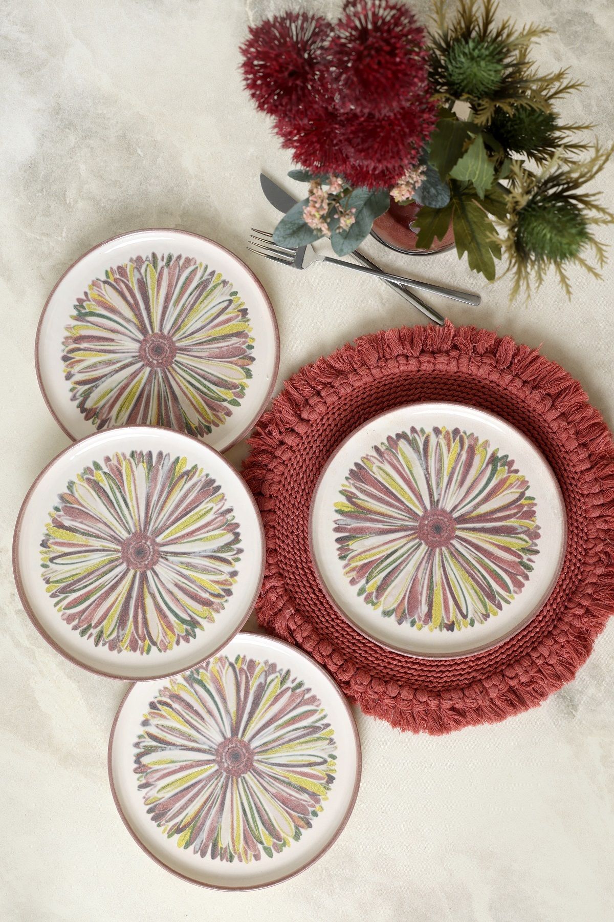 Keramika Serene Flower Nordıc Pasta Tabağı 22 Cm 4 Adet 22983