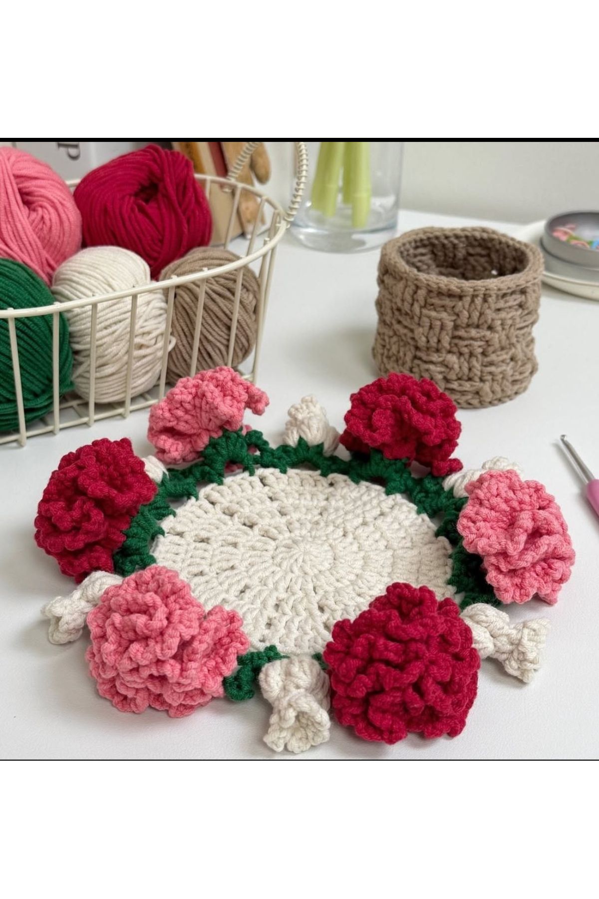 Butik ZA Handmade karanfil detaylı bardak altlığı