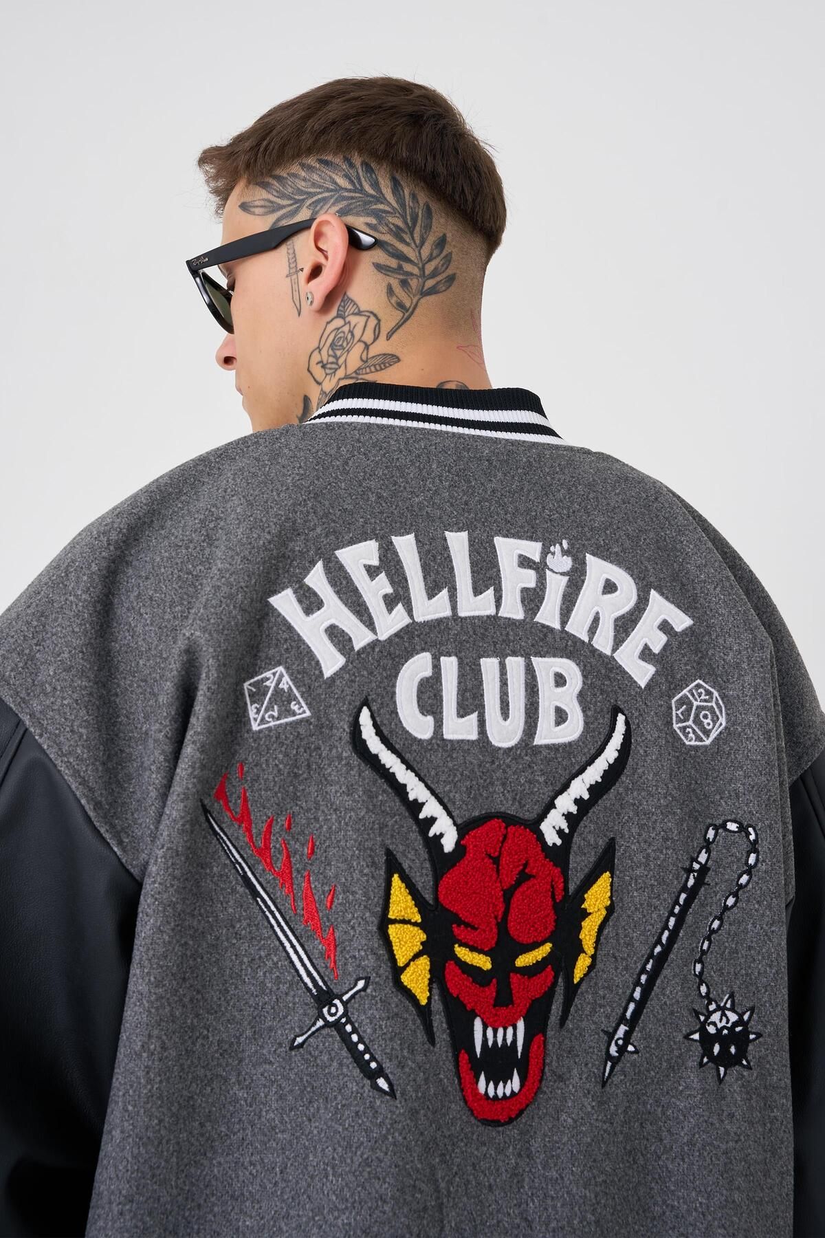 Machinist Erkek Hell Fire Club Oversize Bomber Ceket ANTRASİT