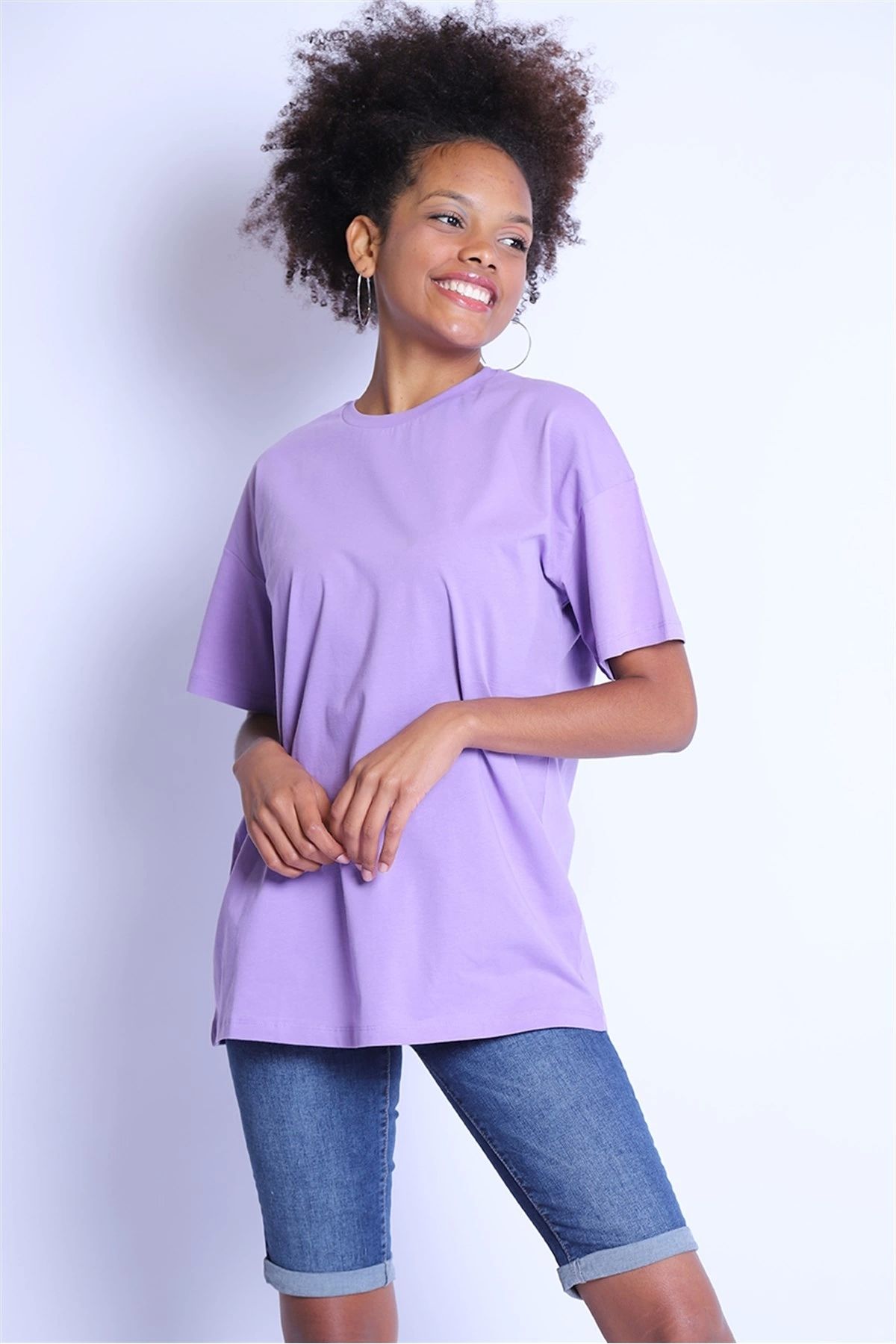 TakıDolabı Kadın Oversize Bisiklet Yaka Tshirt