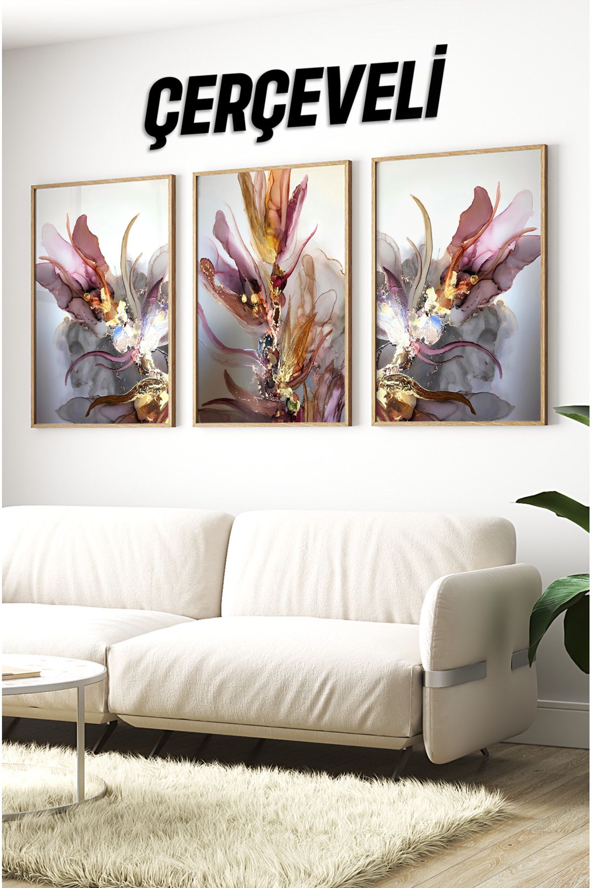 kutuTR Ahşap Çerçeveli Mdf Tablo Seti Matisse, Bohem, Kusama Salon Ve Oturma Odası İçin ÇT3084