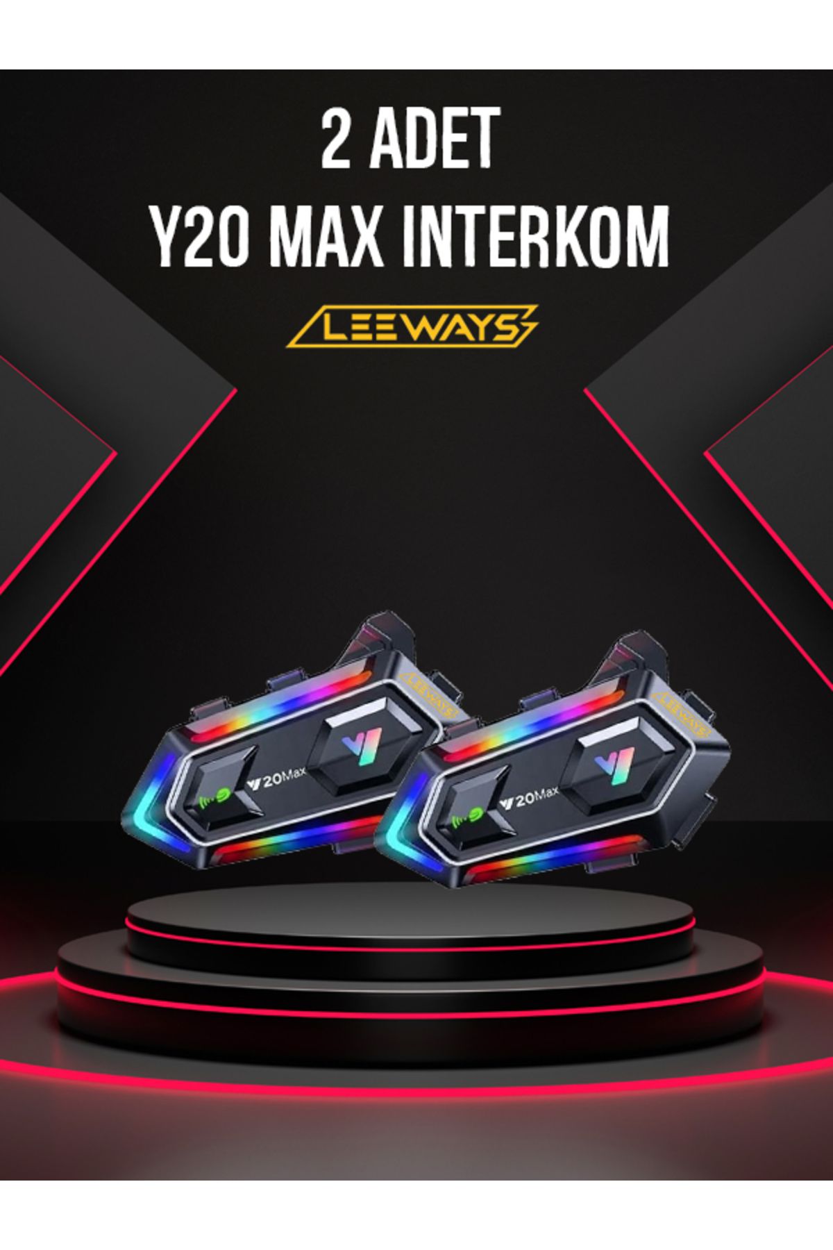 leeways 2 ADET Y20 Max Telsiz Özellikli 5.3 Motosiklet Kask Kulaklık Intercom Işıklı Motorsiklet Interkom