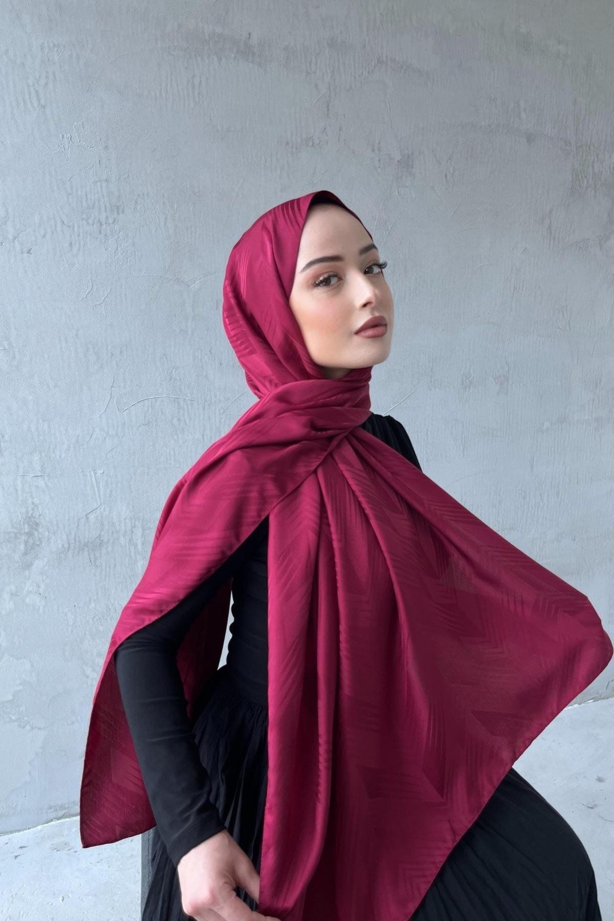 Byedauzunlar Bordo Noya İpeksi Jakar Şal