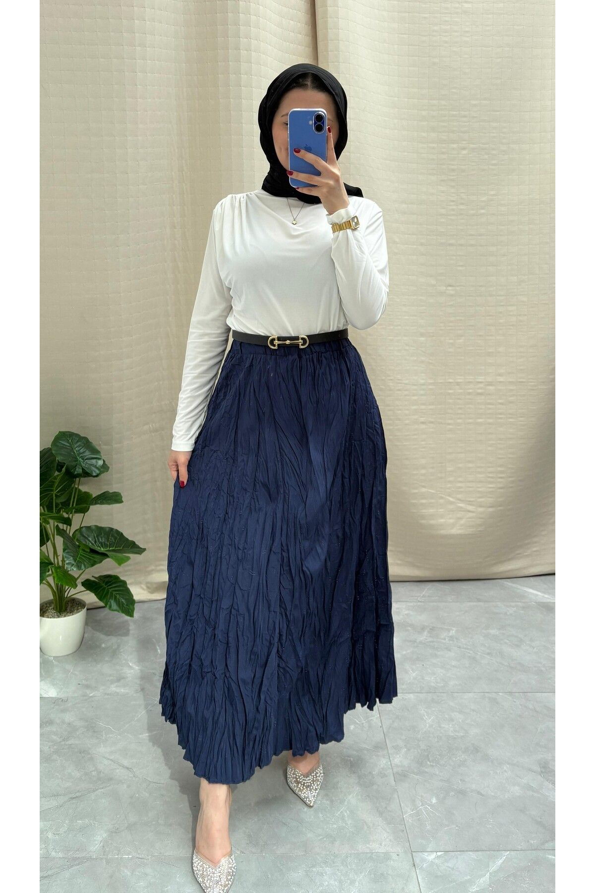 NİSUM MODA KIRIŞIK DOKULU UZUN ETEK