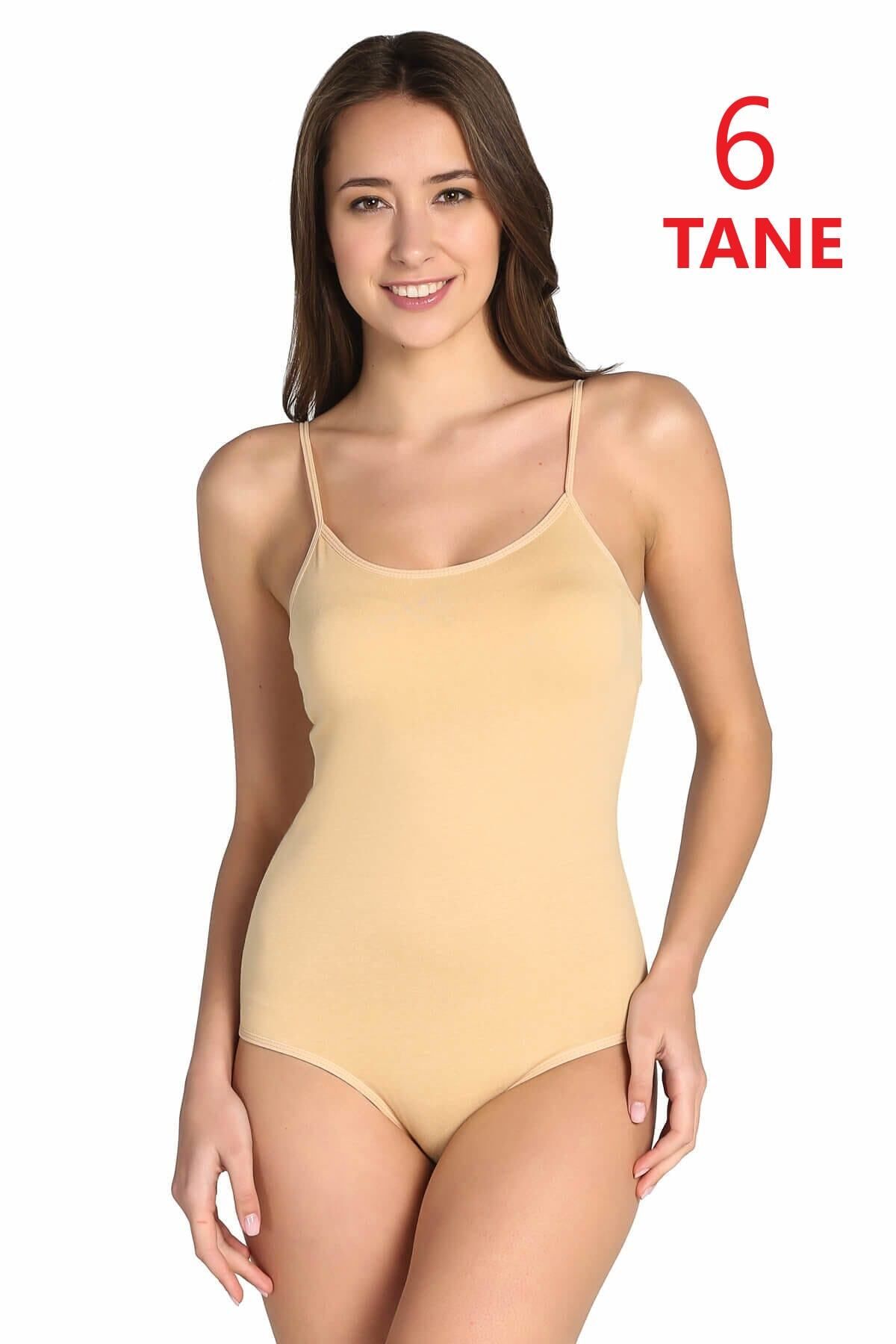 Pardon Kadın Elastan Ip Askılı Ten Paket Badi Body 0148 6'Lı