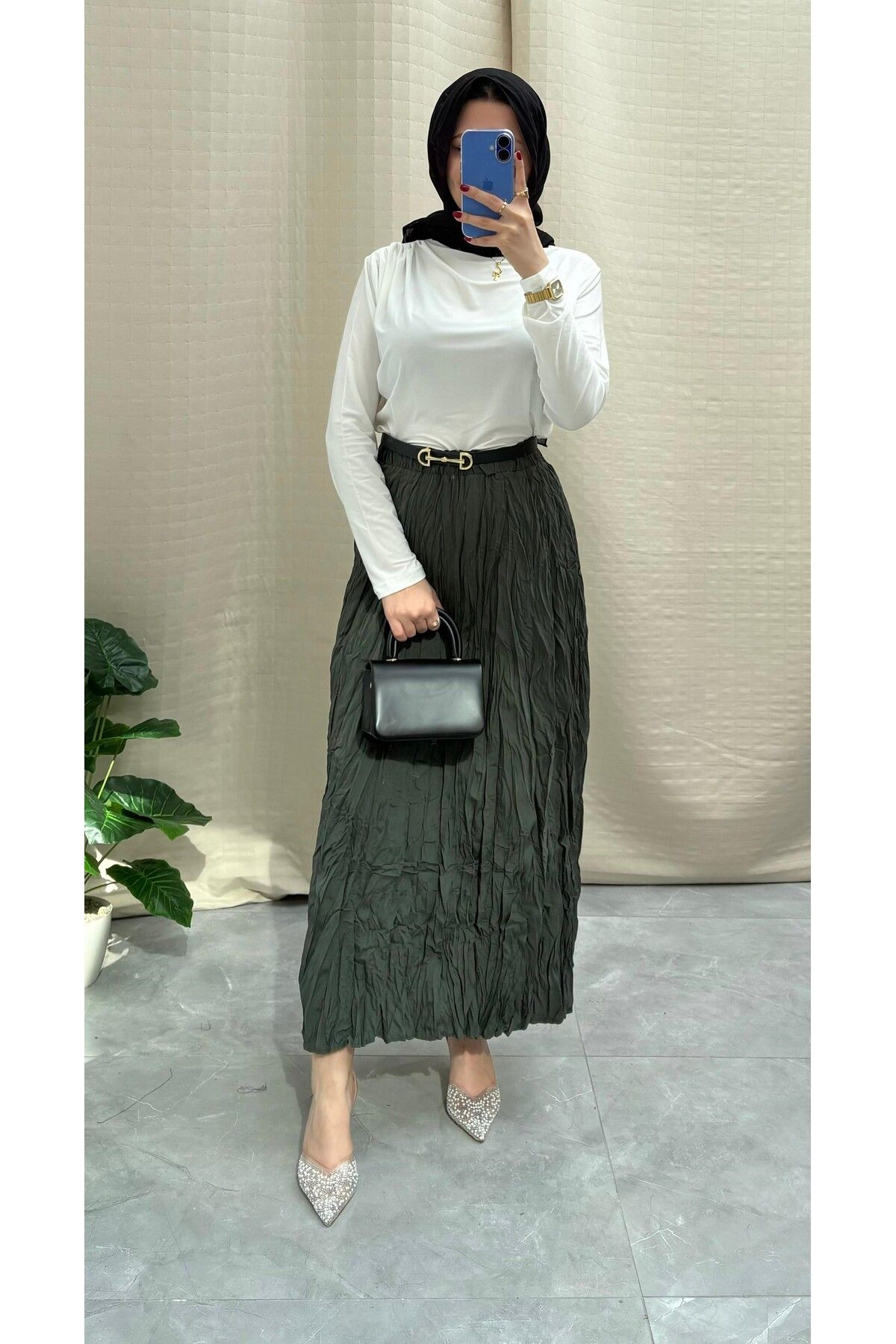 NİSUM MODA KIRIŞIK DOKULU UZUN ETEK