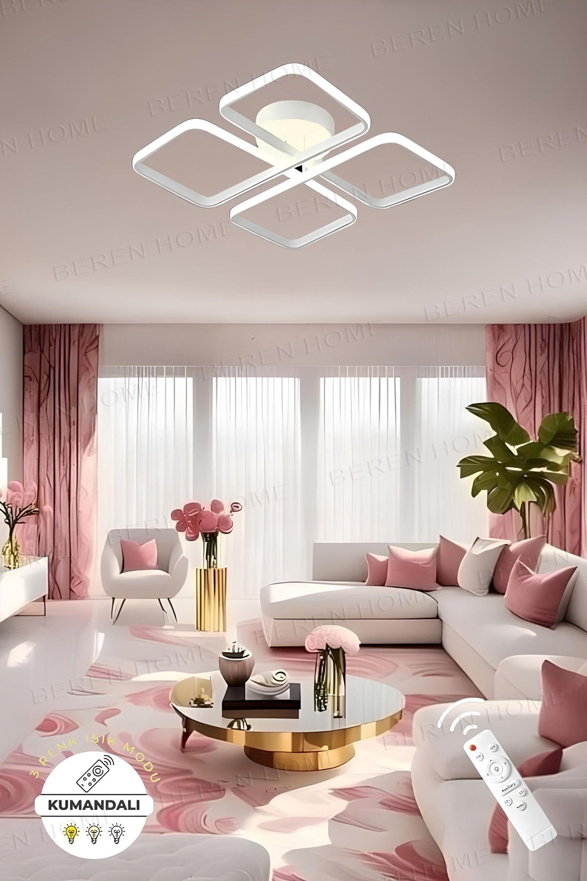 BEREN HOME Jasmin White Kumandalı 3 Renk Modern Plafonyer Led Avize