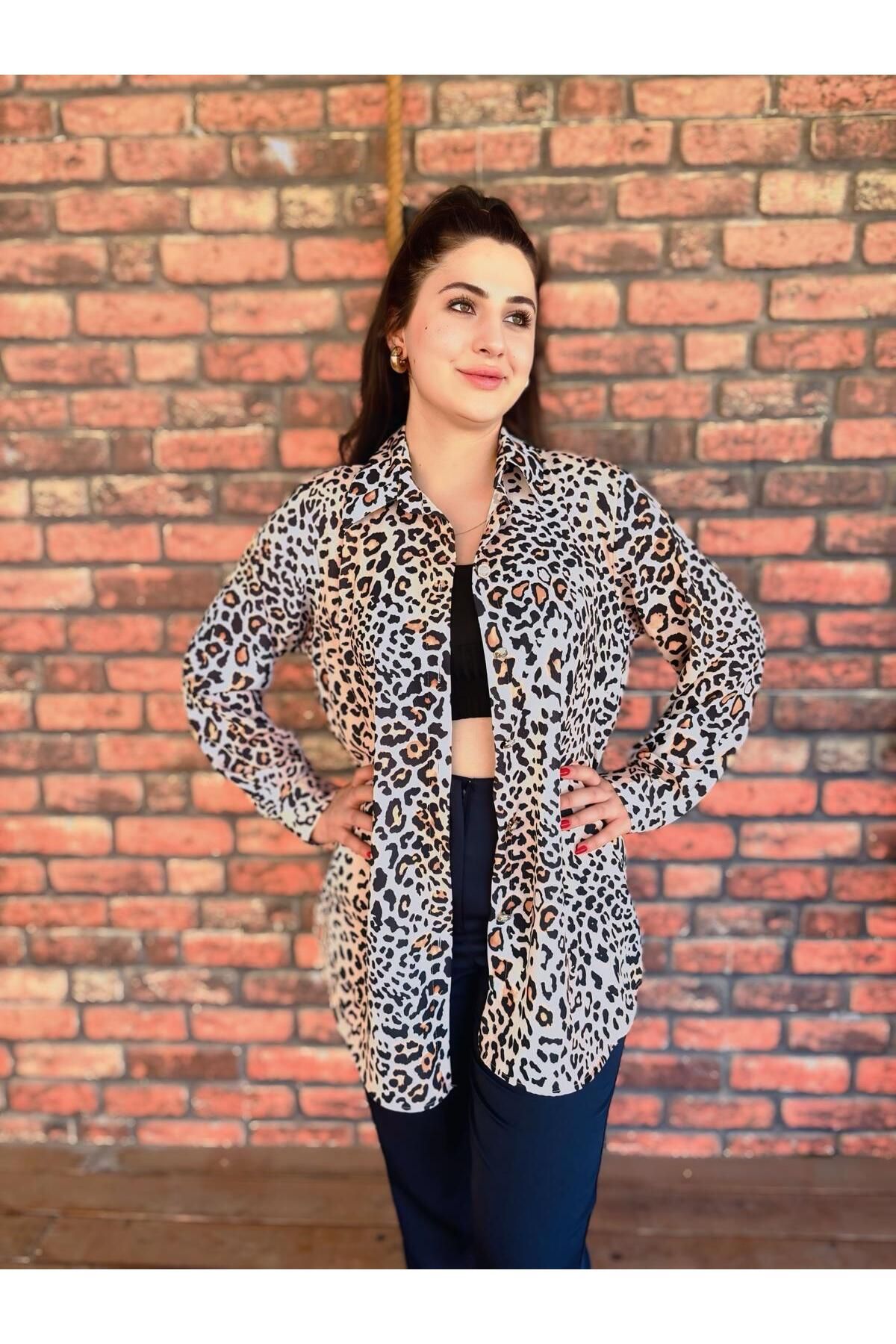 YAMANCAN MODA Leopar Desenli Uzun Kollu Gömlek