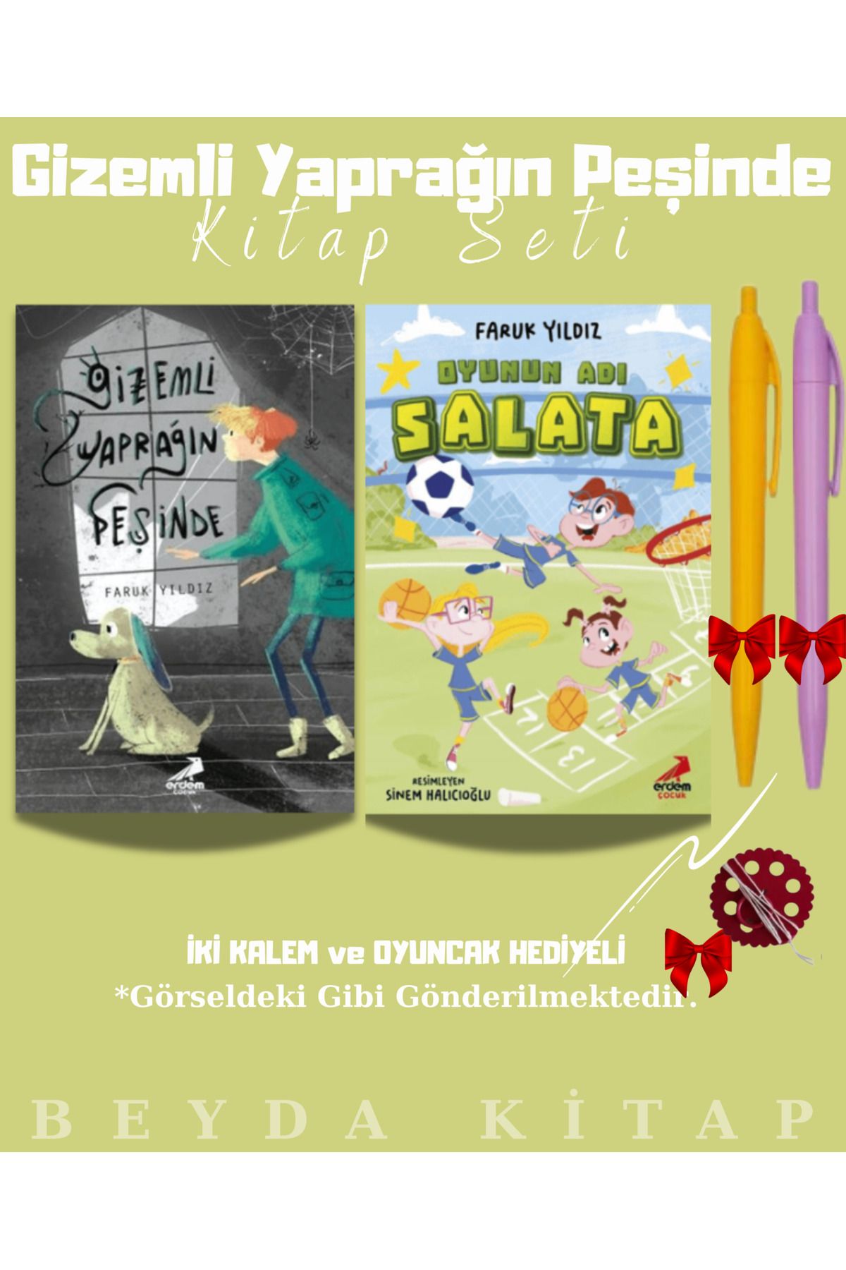 Erdem Yayınları Gizemli Yaprağın Peşinde - Oyunun Adı Salata - Kalem ve Oyuncak Hediyeli Kitap Seti
