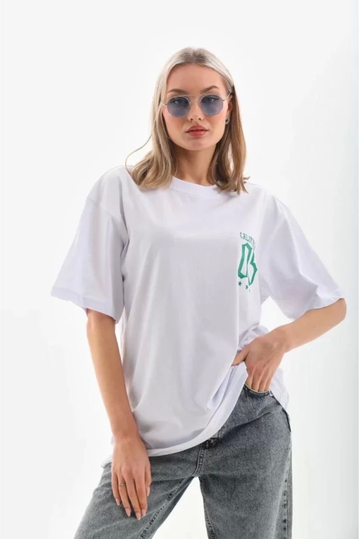 nedo7 Unisex Baskılı Oversize T-Shirt - Beyaz
