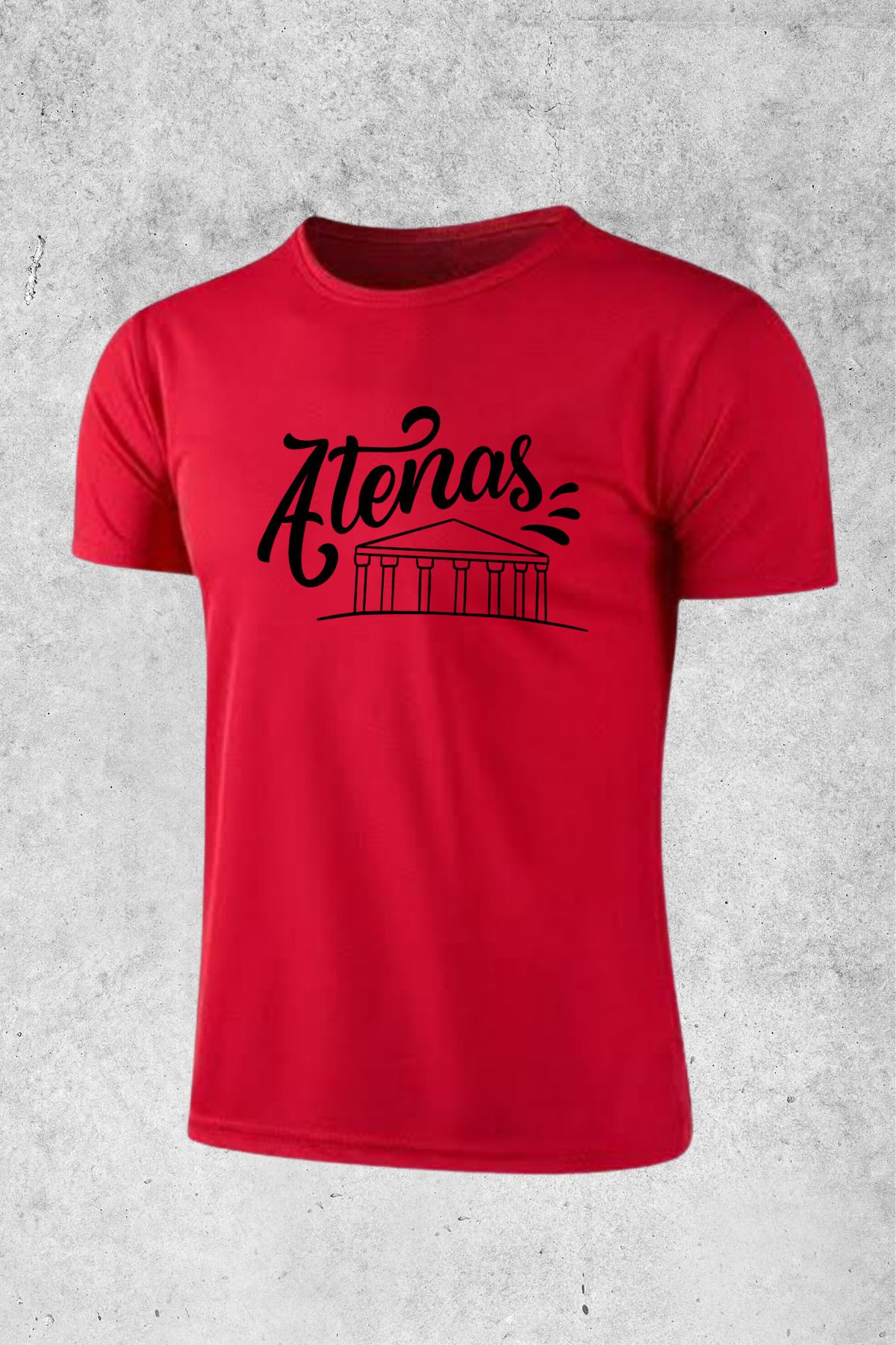 MOLICO Basic unisex sıfır yaka kısa kollu Athenas baskılı tshirt