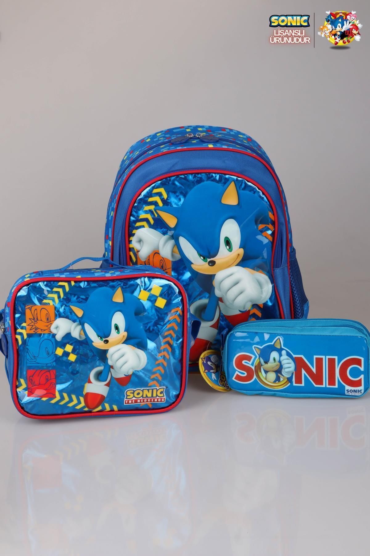 Sonic YENİ SEZON LİSANSLI SONIC OKUL ÇANTASI, BESLENME ÇANTASI VE KALEM ÇANTASI KIRTASİYE SETİ