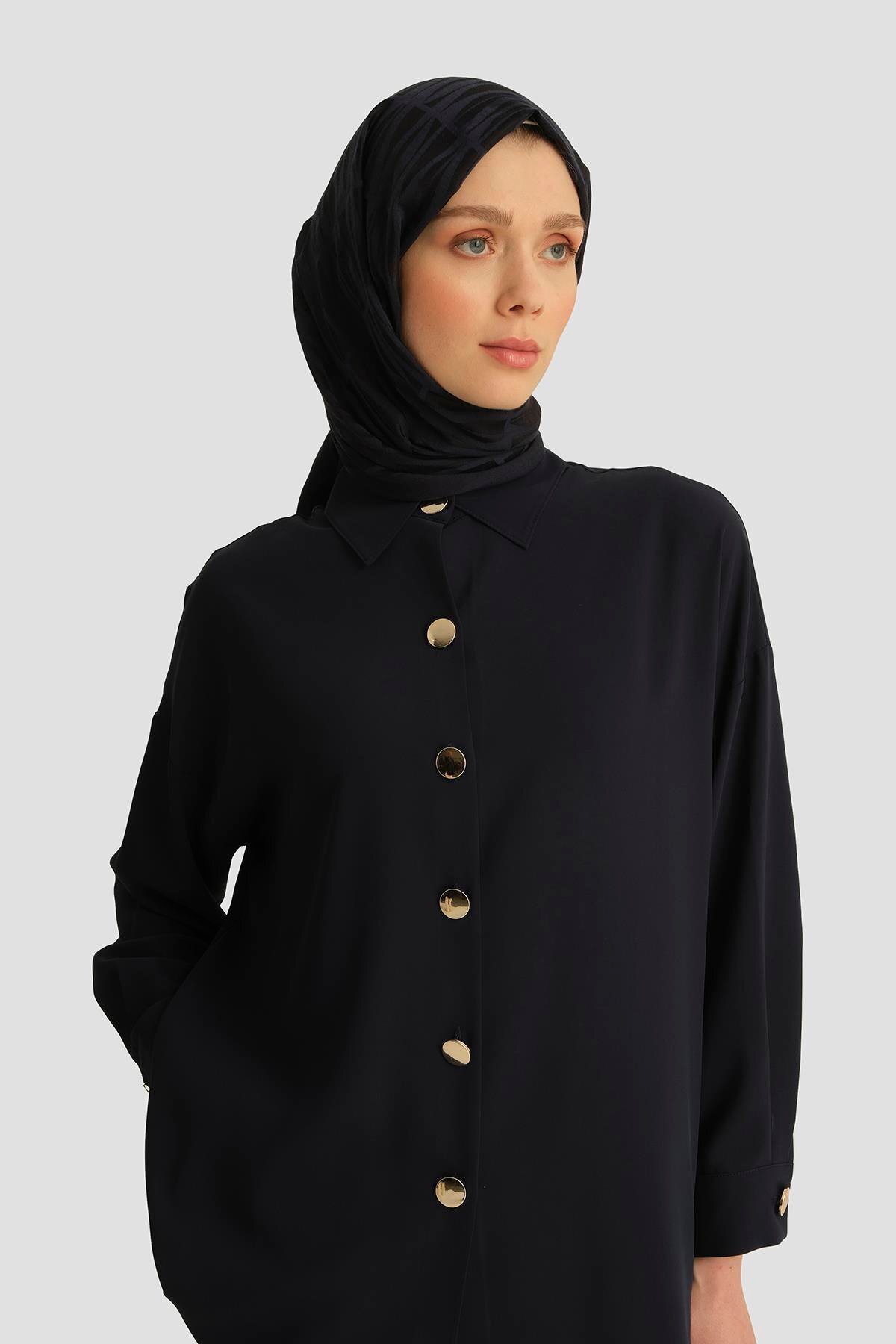 Armine-Metal Buttoned Front Shirt 25Yh3000 Navy Blue 3