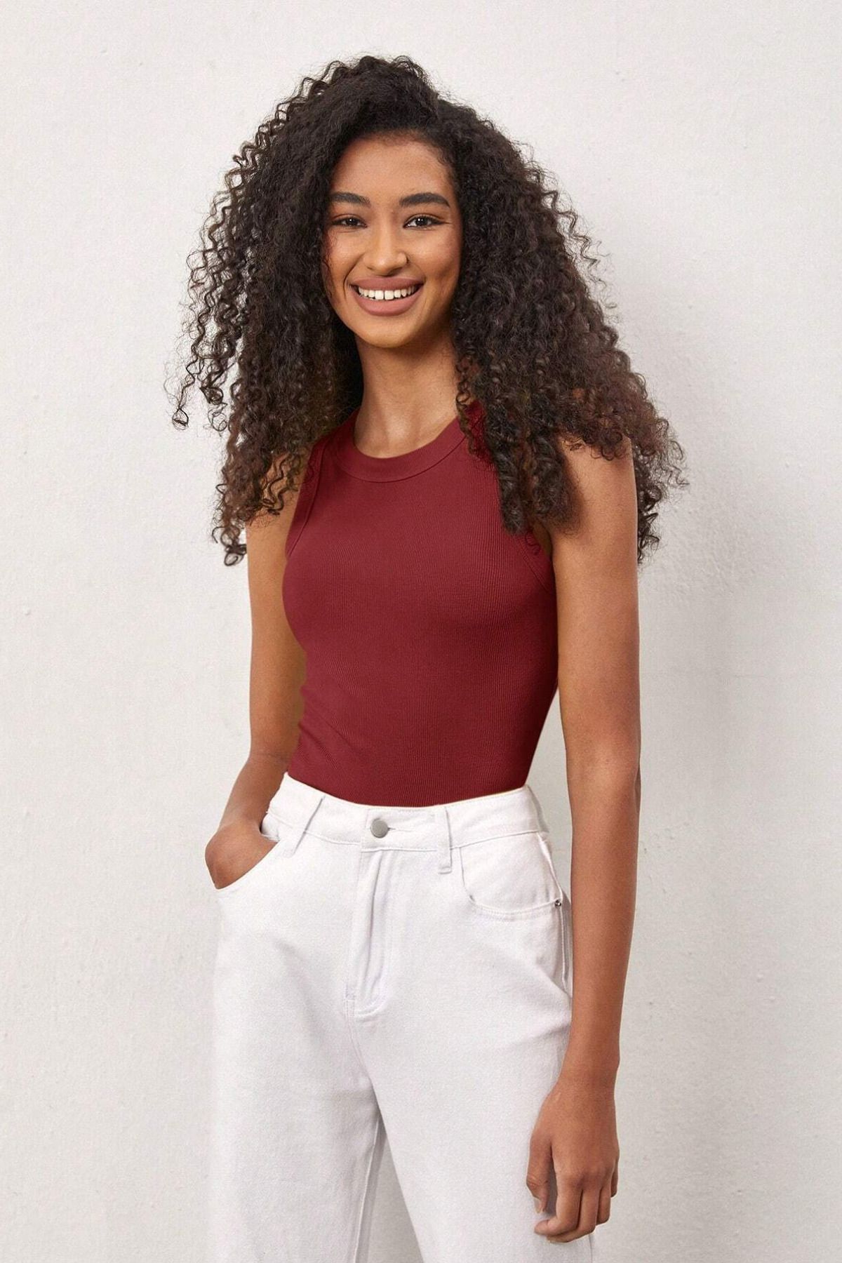 Lenezza Kadın Bordo Kaşkorse Kumaş Geniş biyeli Basıc Crop Top Bluz