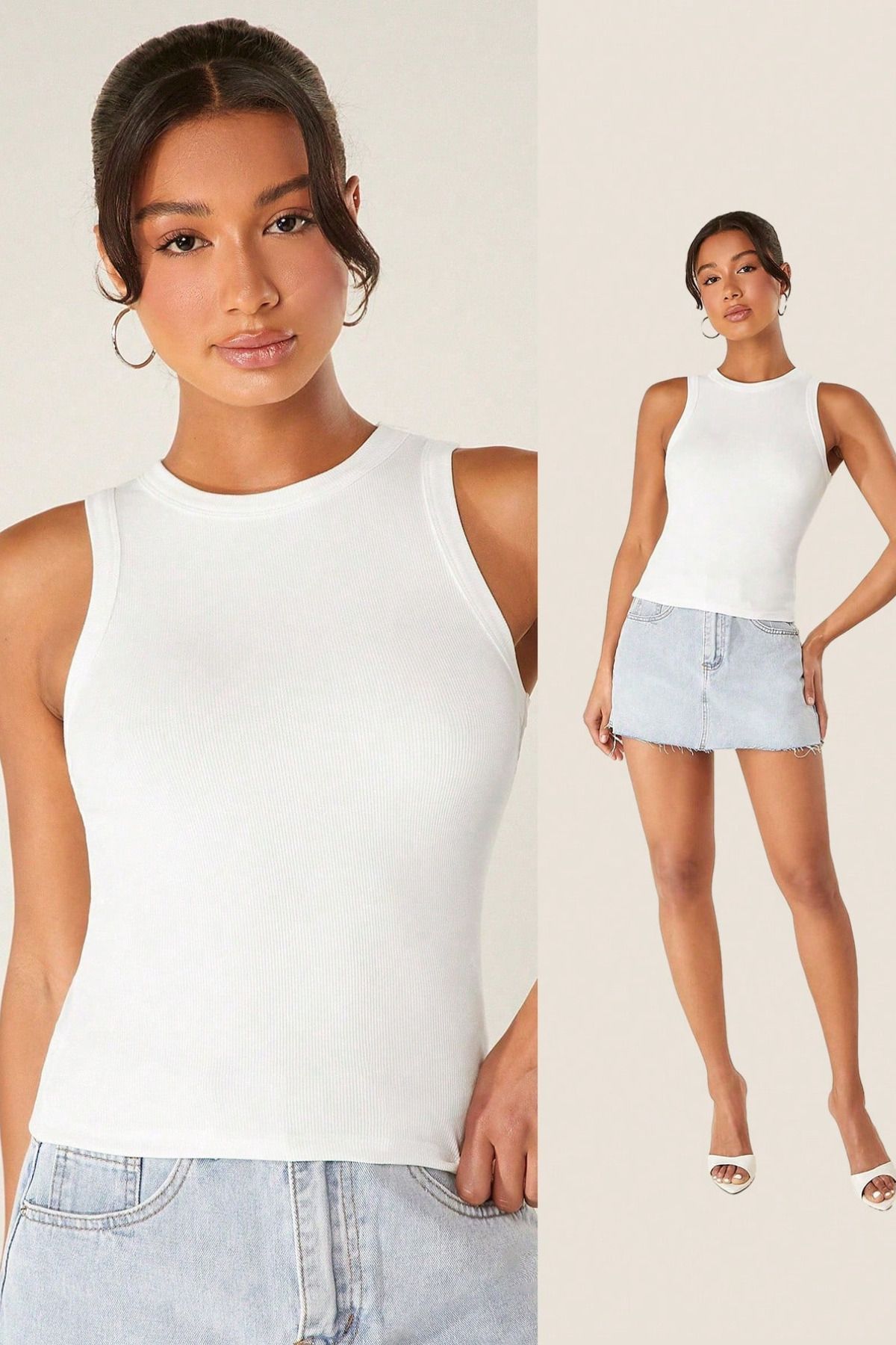 Lenezza Kadın Beyaz Kaşkorse Kumaş Geniş biyeli Basıc Crop Top Bluz