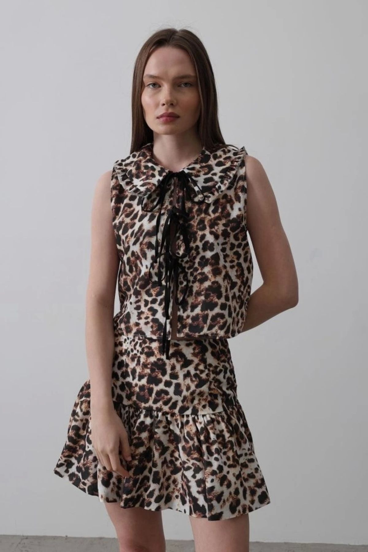 nedo7 Fiyonk Detaylı Bluz - Leopar