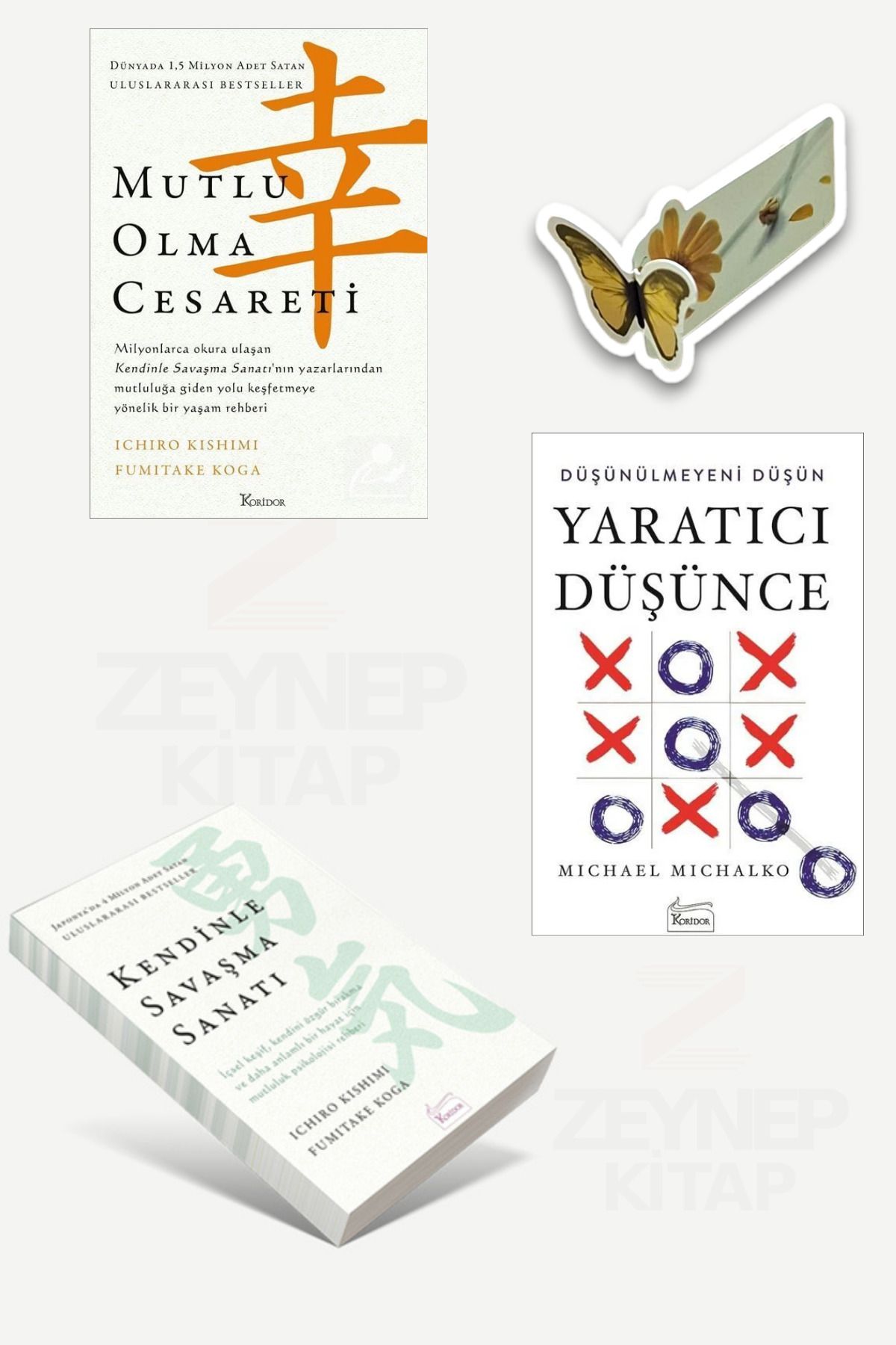 Koridor Yayıncılık Mutlu Olma Cesareti-Yaratıcı Düşünce-Kendinle Savaşma Sanatı Kişisel Gelişim(Kelebek Ayraç Hediye)