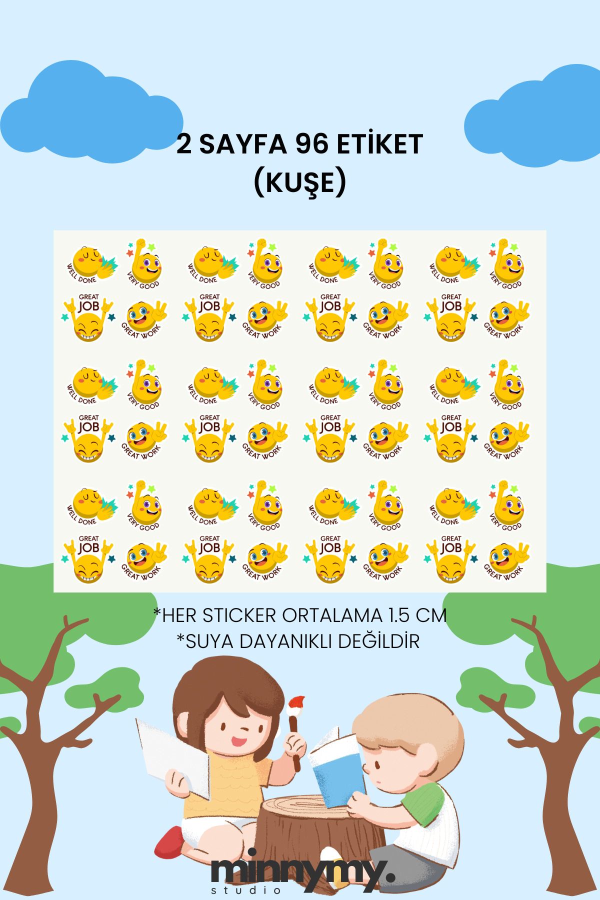 Minnymy 96 Adet İngilizce Öğretmen Etiketi, Okul, Karne, Ders Etiketi Kuşe Kağıt, Sticker