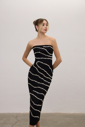 Angle Create Straplez Midi Boy Taşlı Elbise